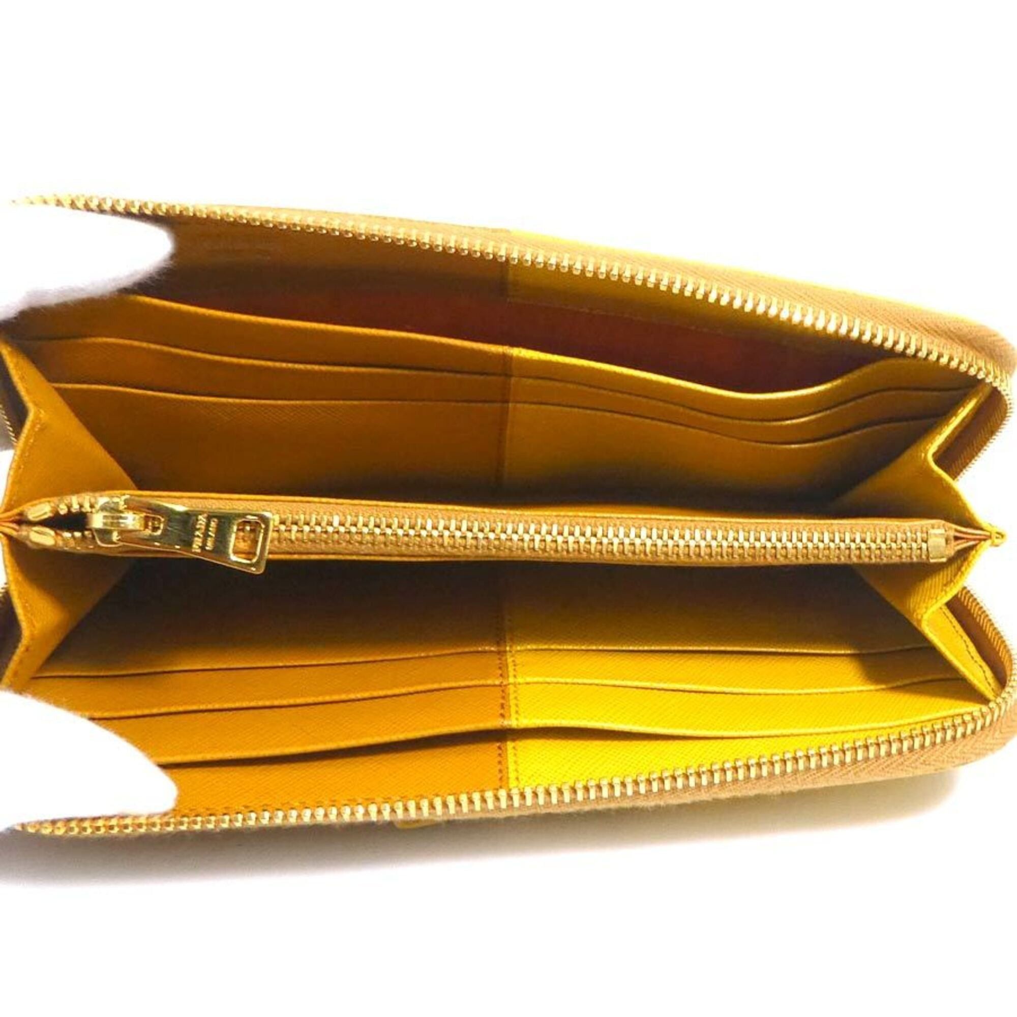 Prada Prada Round Zip Long Wallet Leather Brown Yellow Gold Women's e61845a Size ONE SIZE - 5 Thumbnail