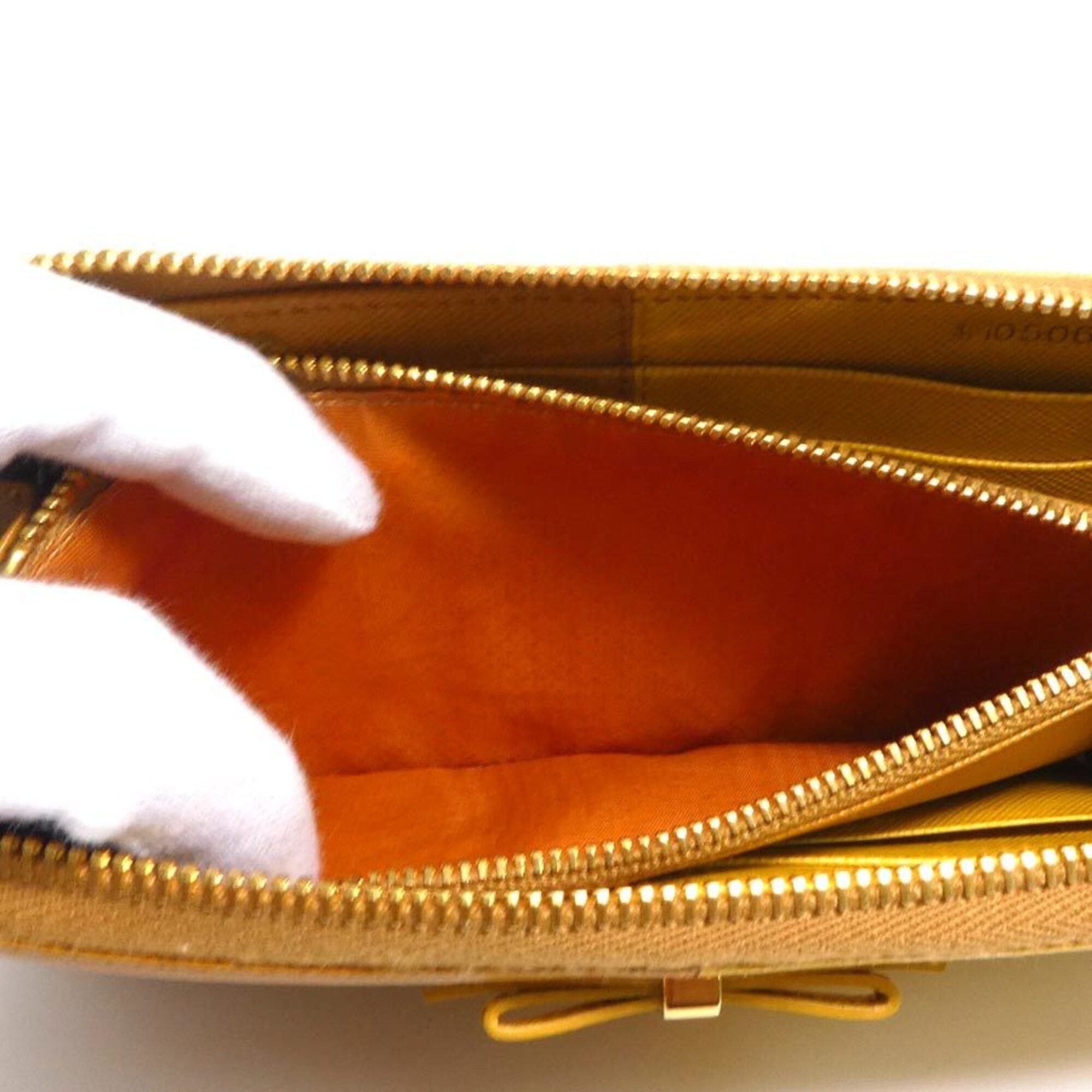 Prada Prada Round Zip Long Wallet Leather Brown Yellow Gold Women's e61845a Size ONE SIZE - 6 Thumbnail