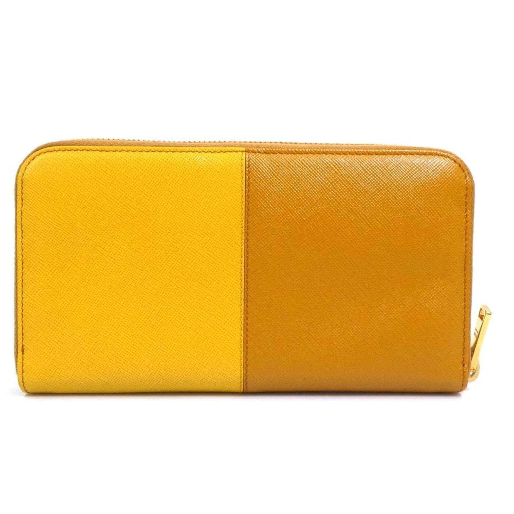Prada Prada Round Zip Long Wallet Leather Brown Yellow Gold Women's e61845a Size ONE SIZE - 2 Thumbnail