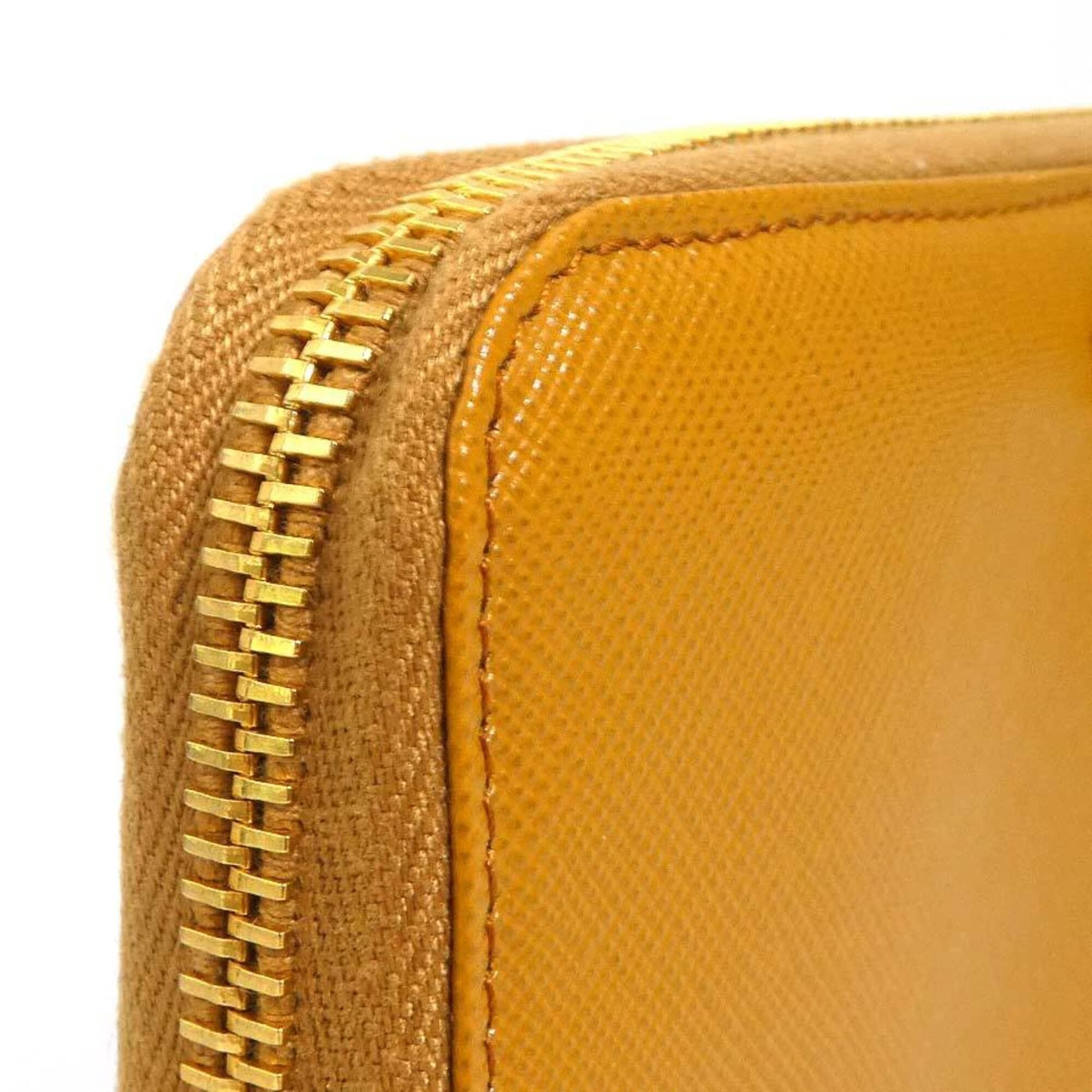 Prada Prada Round Zip Long Wallet Leather Brown Yellow Gold Women's e61845a Size ONE SIZE - 7 Thumbnail