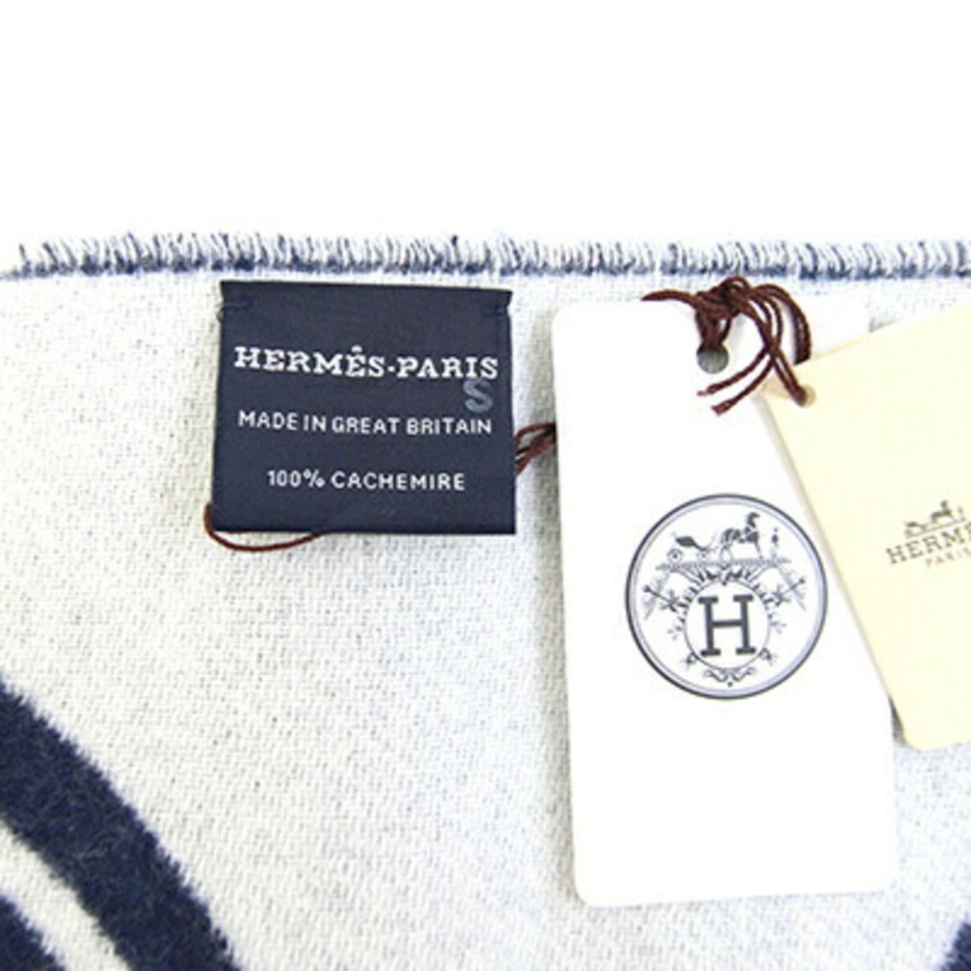 Hermes Hermes Scarf Casaque Vague H259133 Navy Ivory 100% Cashmere Stole Shawl Women's Giampaolo Pani HERMES Size ONE SIZE - 4 Thumbnail