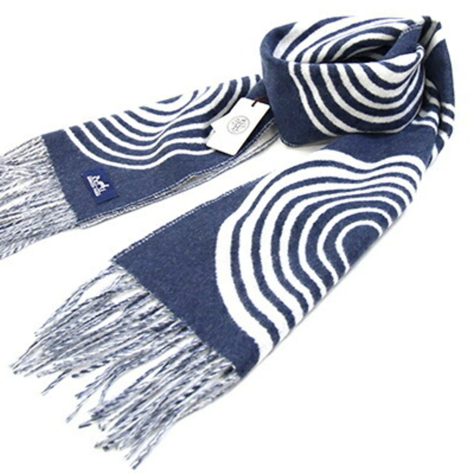 Hermes Hermes Scarf Casaque Vague H259133 Navy Ivory 100% Cashmere Stole Shawl Women's Giampaolo Pani HERMES Size ONE SIZE - 5 Thumbnail