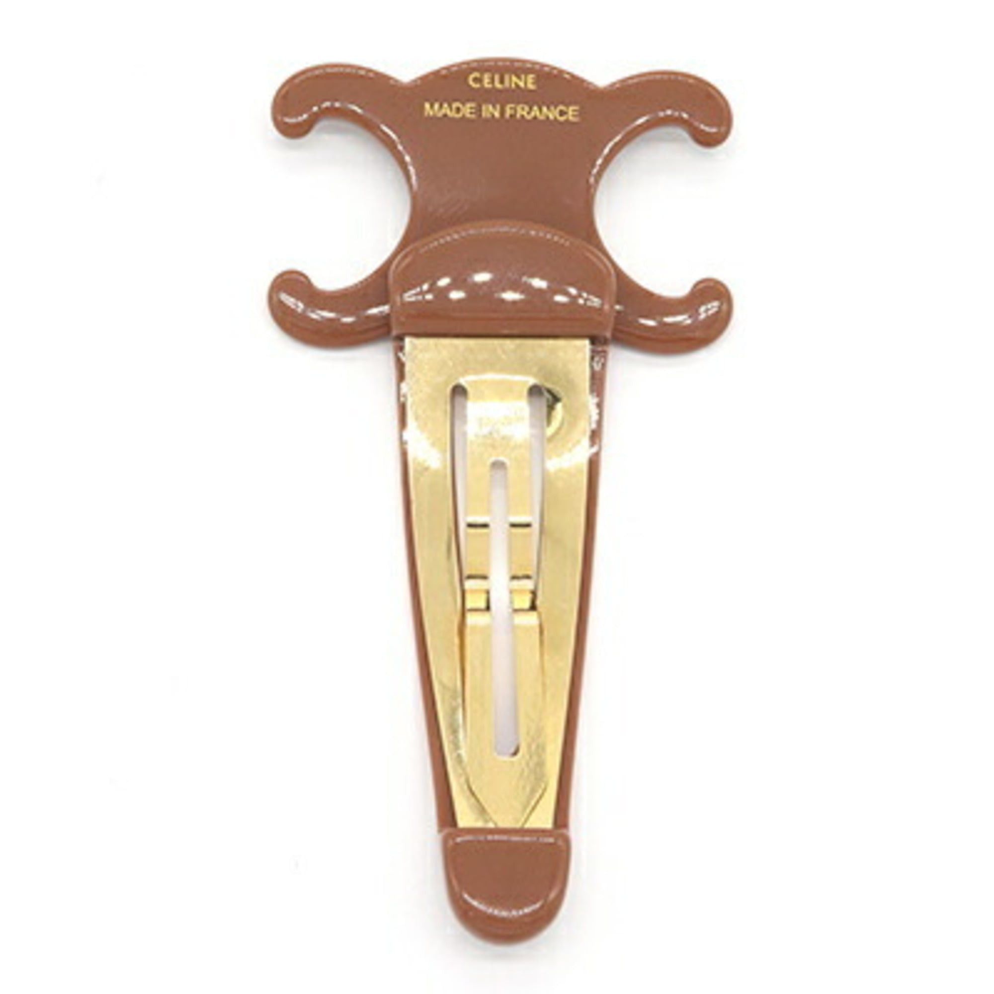 Celine Celine Triomphe Large Snap Hairpin 460PT6CSC.03GR Brown Acetate Steel Hair Clip for Women CELINE Size ONE SIZE - 2 Thumbnail