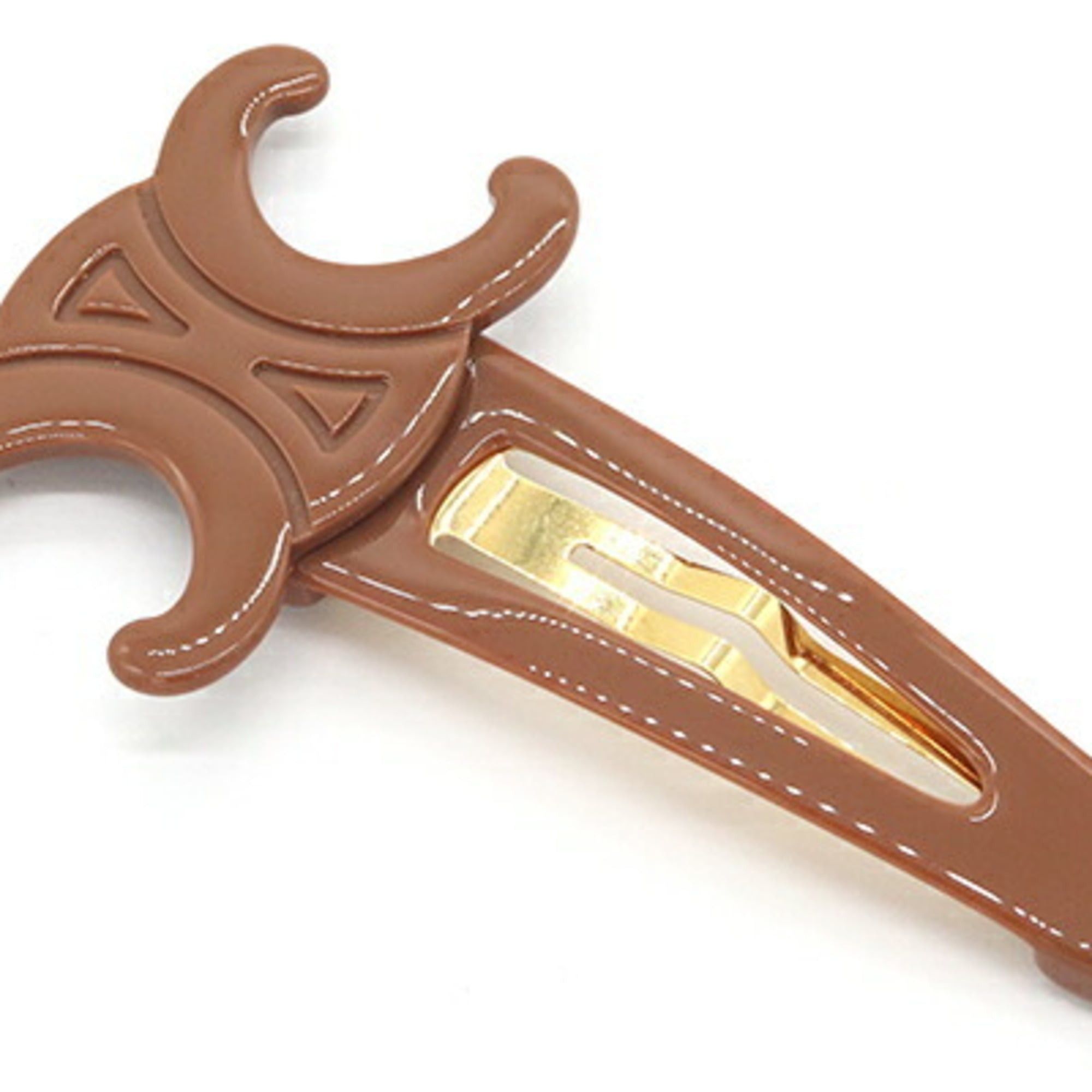 Celine Celine Triomphe Large Snap Hairpin 460PT6CSC.03GR Brown Acetate Steel Hair Clip for Women CELINE Size ONE SIZE - 3 Thumbnail