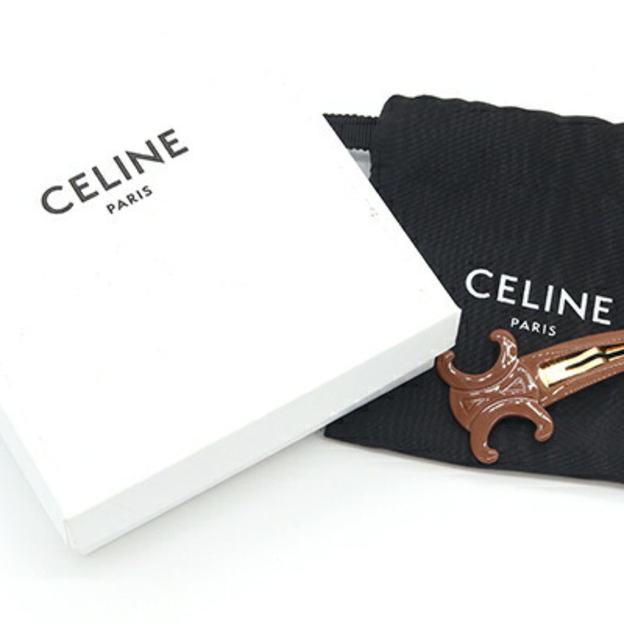 Celine Celine Triomphe Large Snap Hairpin 460PT6CSC.03GR Brown Acetate Steel Hair Clip for Women CELINE Size ONE SIZE - 5 Thumbnail