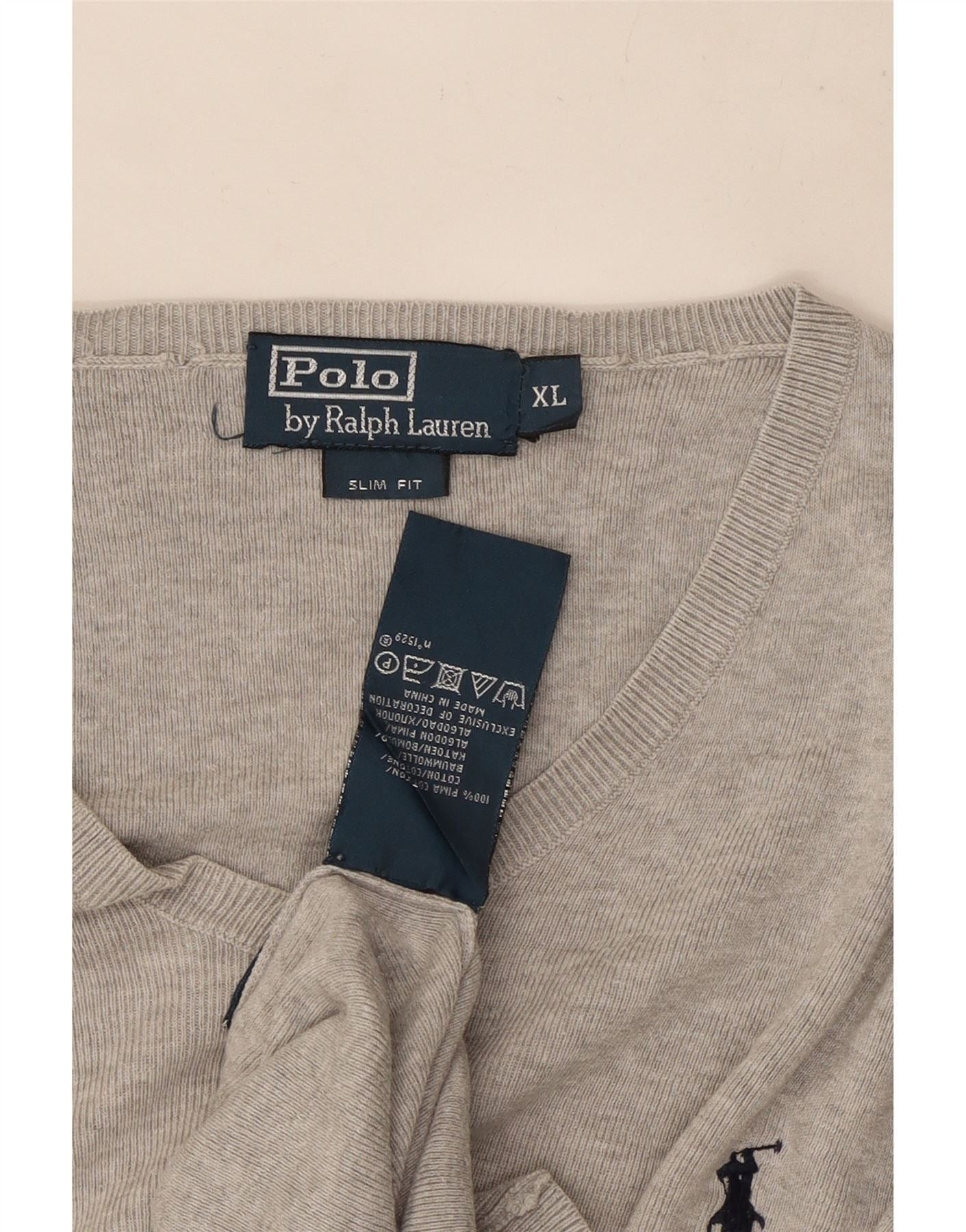 Polo Ralph Lauren Mens Slim Fit V-Neck Jumper Sweater XL Grey Cotton Size US XL / EU 56 / 4 - 4 Thumbnail