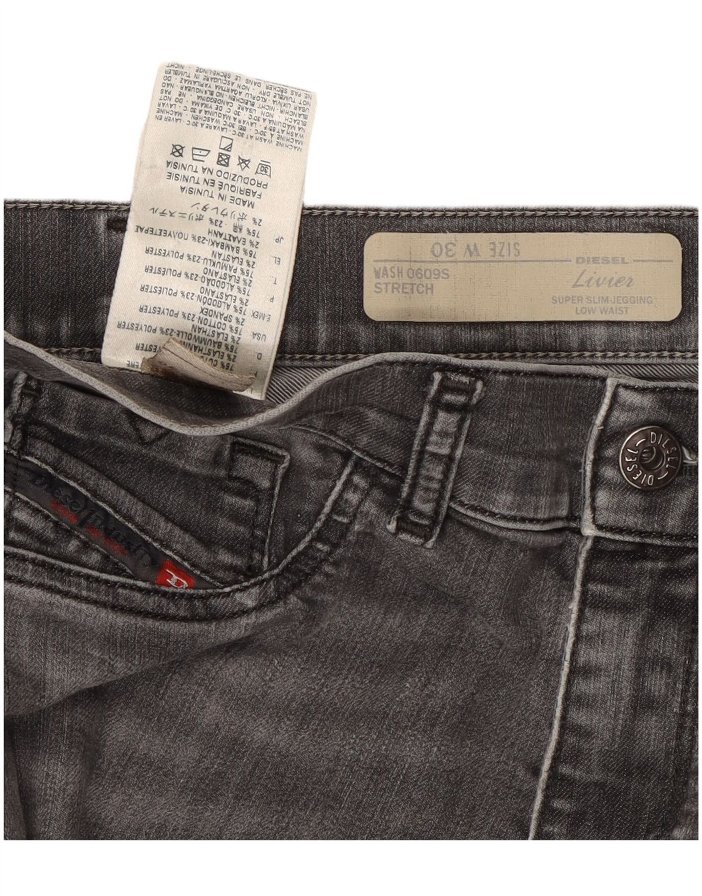 Diesel Womens Livier Low Waist Super Slim Jegging Jeans W30 L33 Gre Size 42" / US 20 - 3 Thumbnail