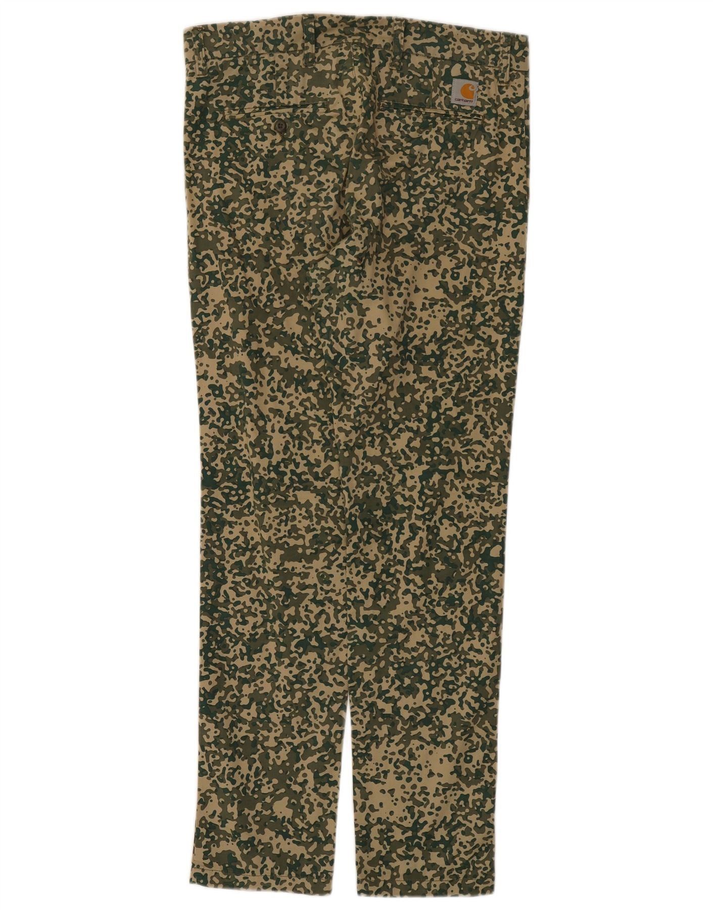 Carhartt Womens Slim Chino Trousers W32 L32 Khaki Camouflage Cotton Size 24" / US 00 / IT 34 - 2 Thumbnail