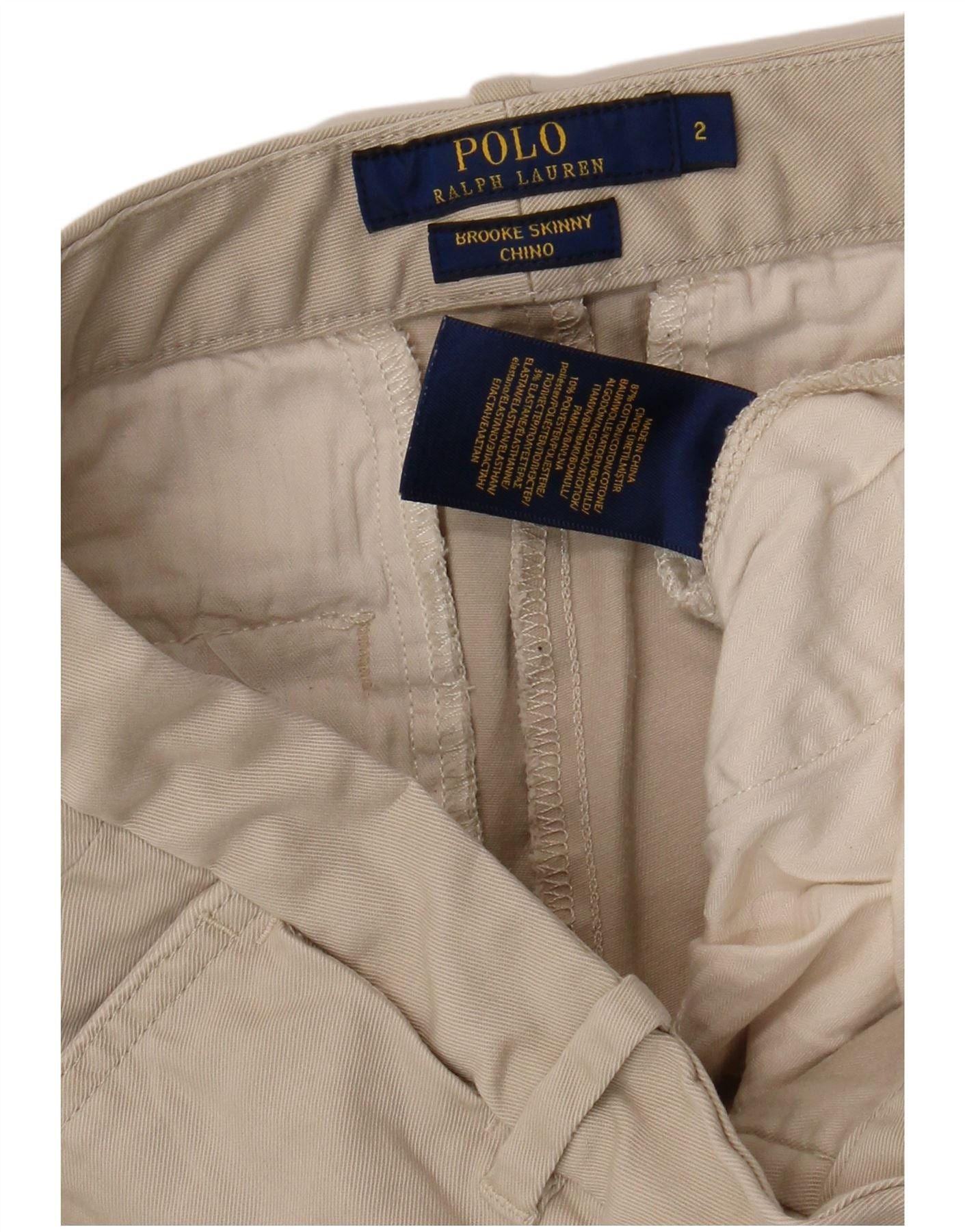 Polo Ralph Lauren Womens Skinny Chino Trousers US 2 XS W28 L30 Beige Cotton Size 24" / US 00 / IT 34 - 3 Thumbnail