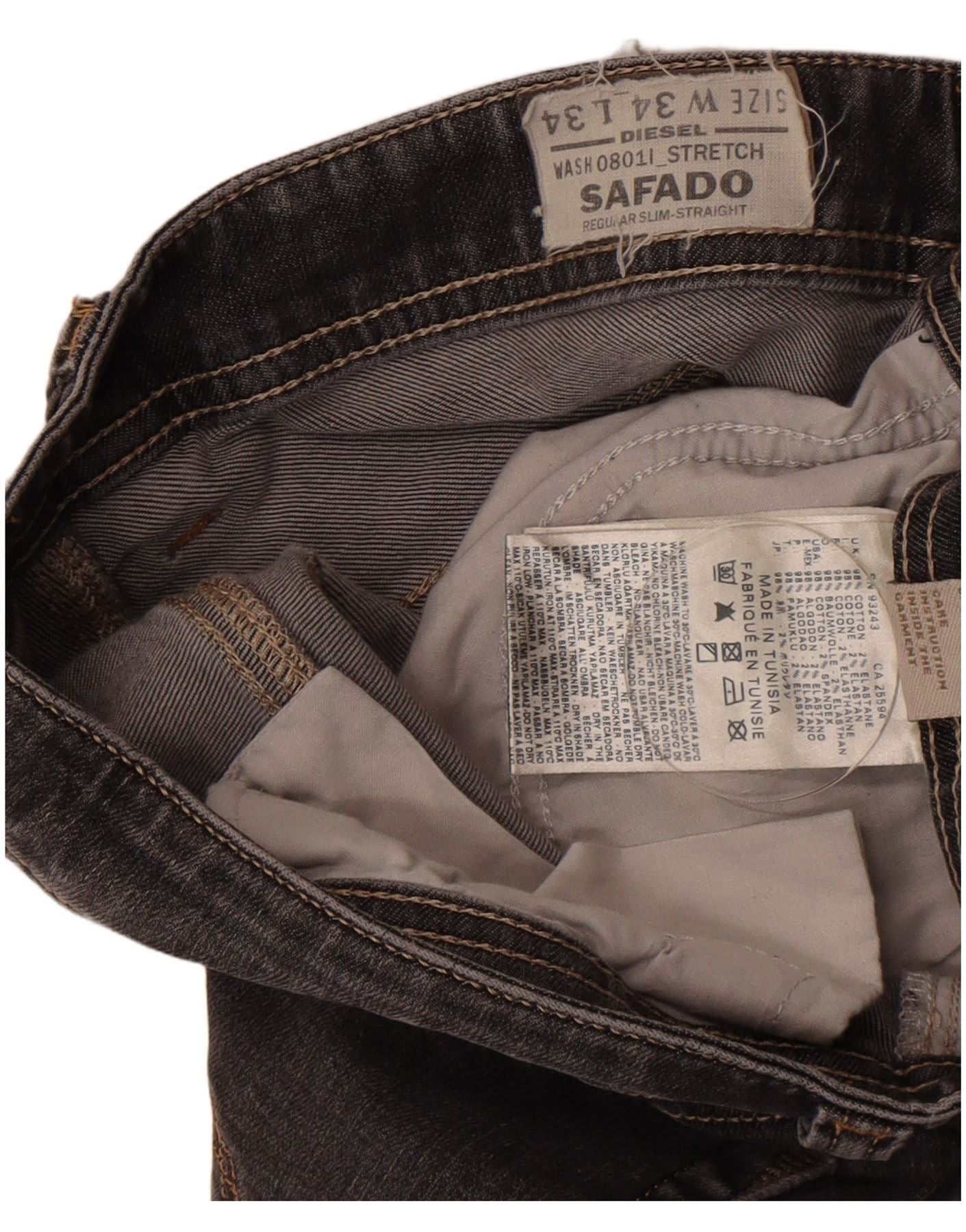 Diesel Mens Safado Regular Slim Straight Jeans W34 L34 Grey Cotton Size US 34 / EU 50 - 3 Thumbnail