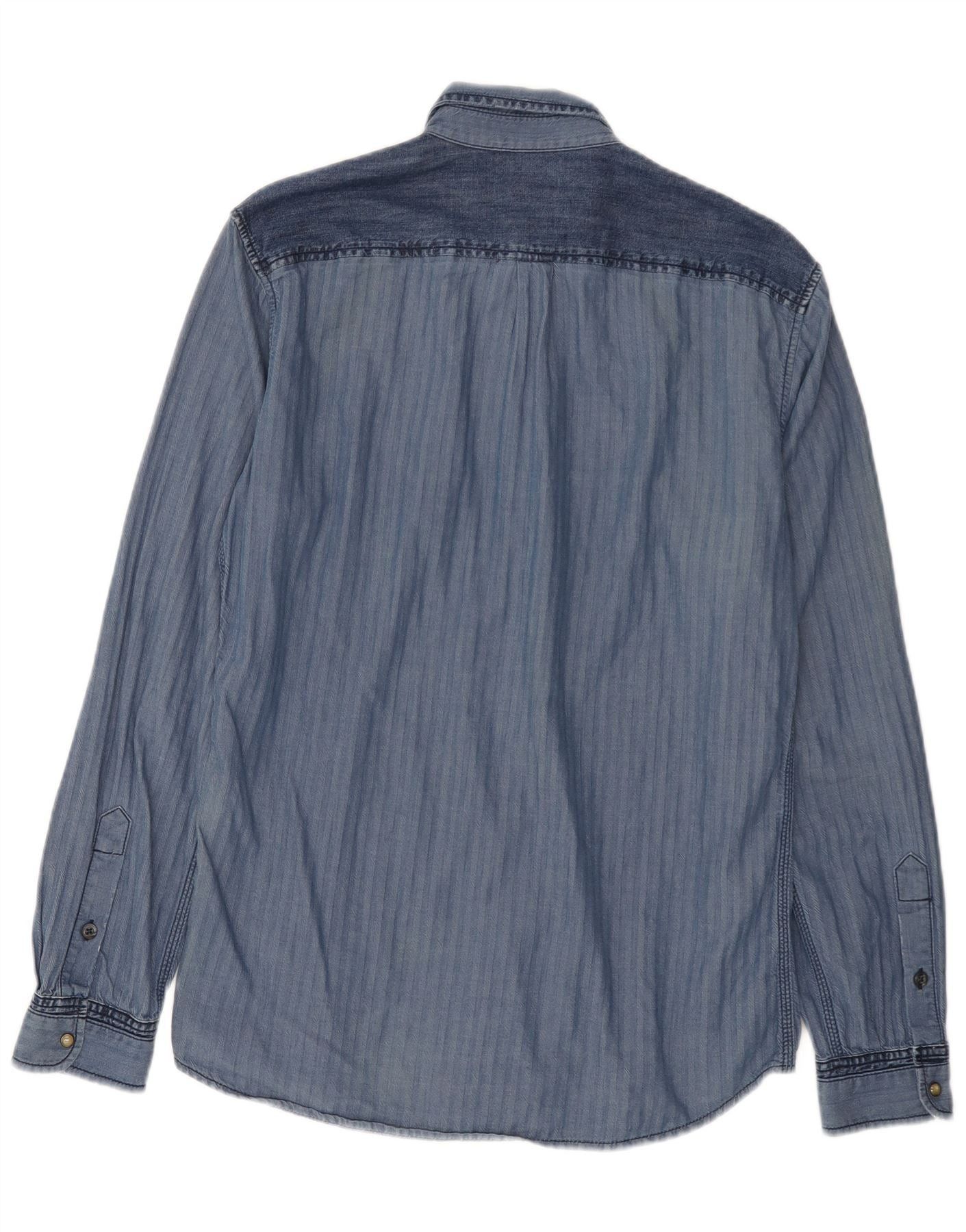 Diesel Mens Shirt Large Navy Blue Herringbone Cotton Size US L / EU 52-54 / 3 - 2 Thumbnail