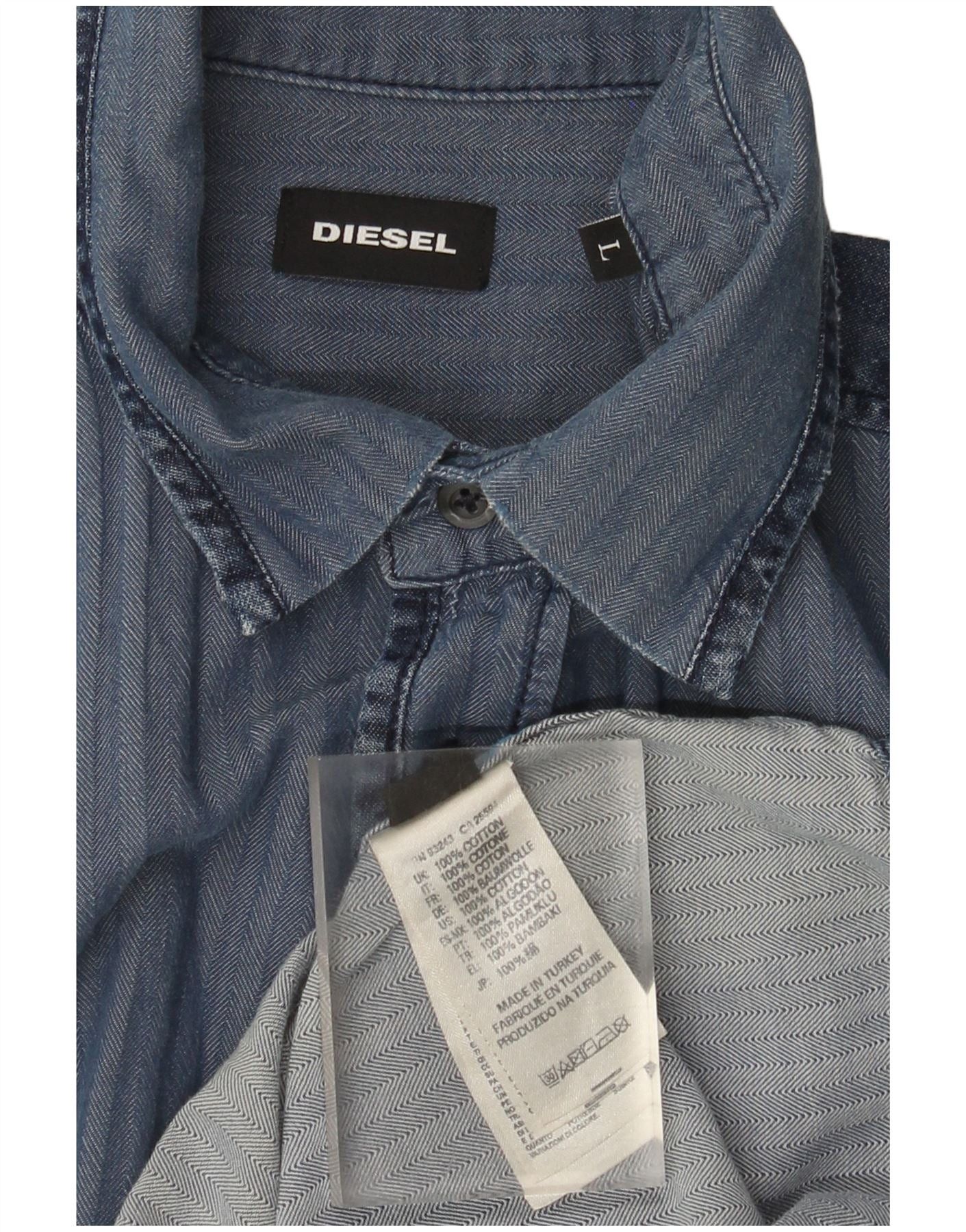 Diesel Mens Shirt Large Navy Blue Herringbone Cotton Size US L / EU 52-54 / 3 - 3 Thumbnail