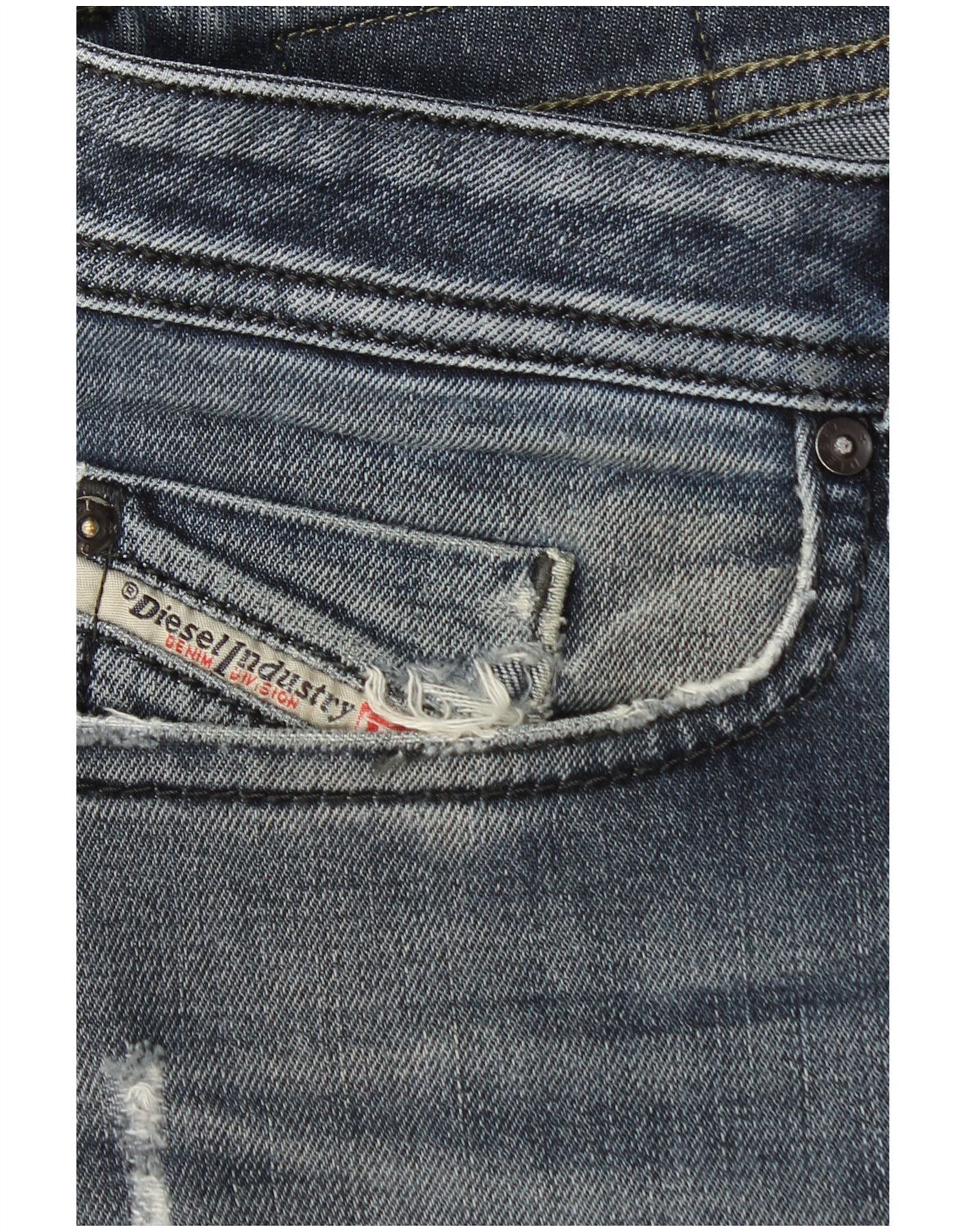 Diesel Mens Distressed Straight Jeans W33 L27 Blue Size US 33 - 3 Thumbnail