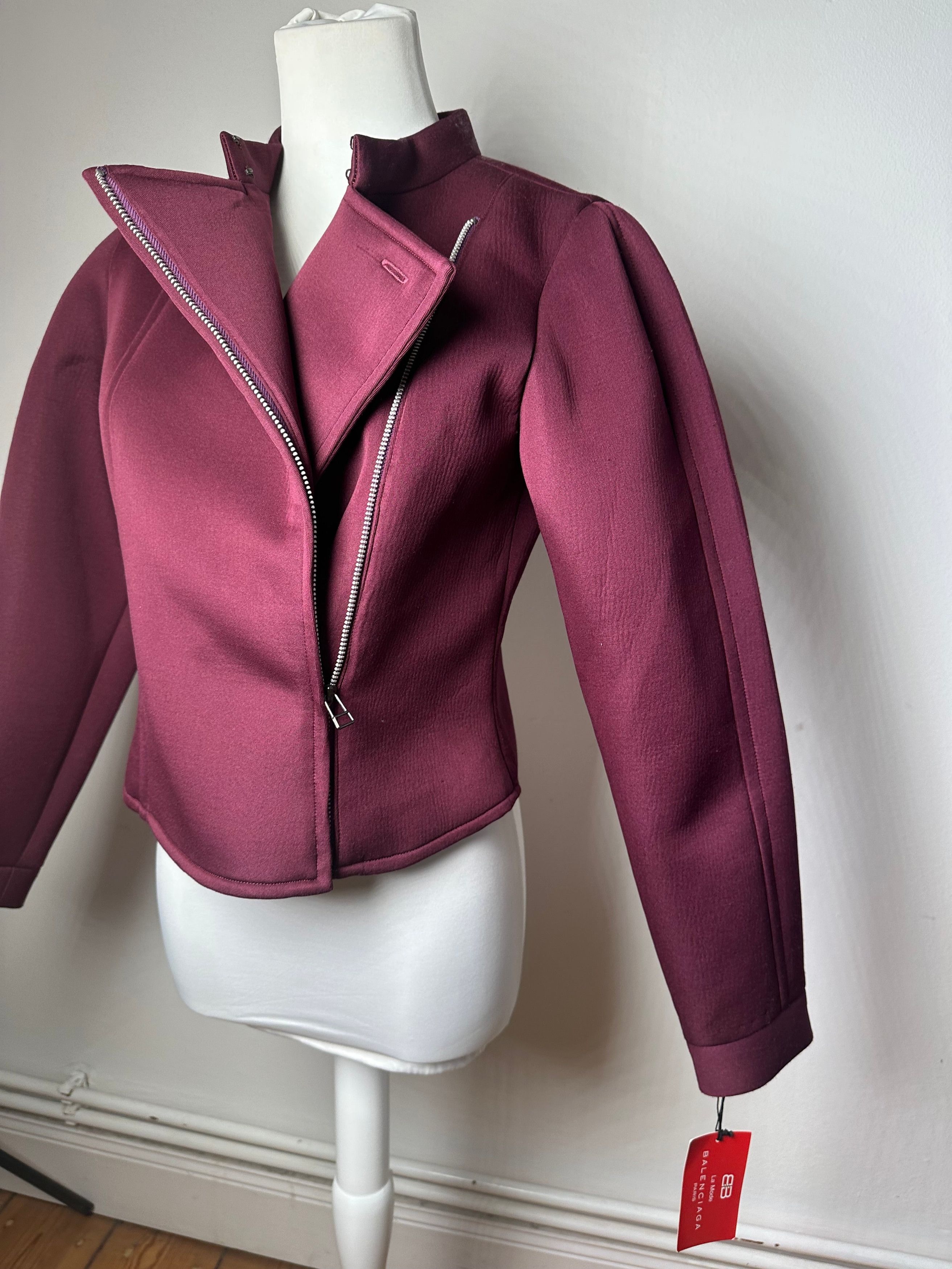 Balenciaga Vintage BB La Mode Cropped Moto Jacket Burgundy S Size S / US 4 / IT 40 - 9 Thumbnail