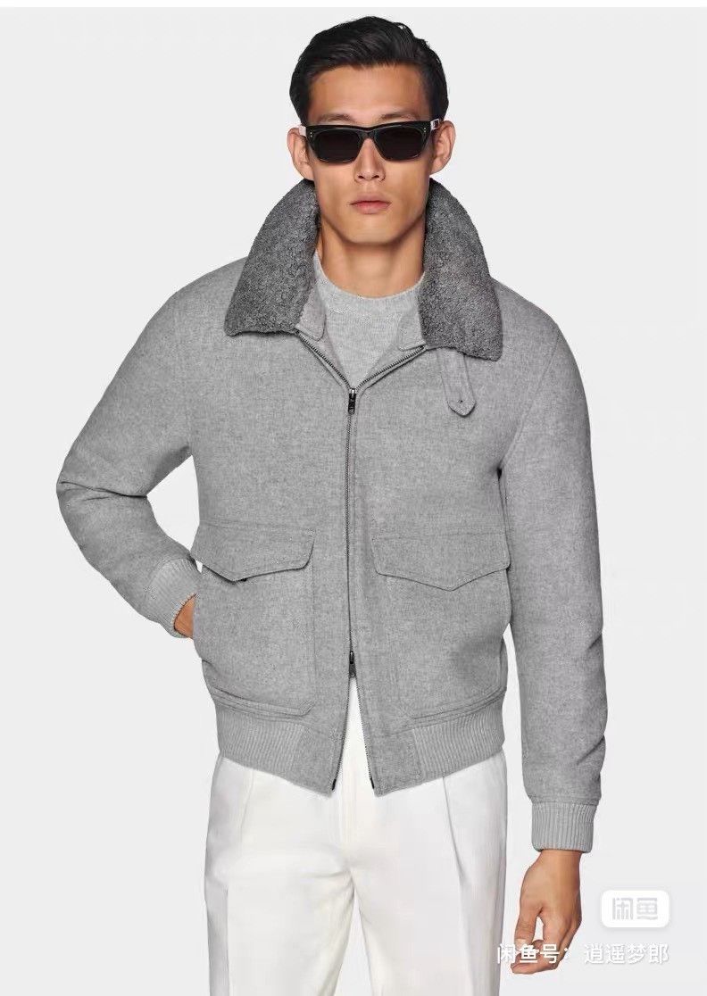 Suitsupply Light Gray Wool Pilot Jacket Size US M / EU 48-50 / 2 - 2 Thumbnail