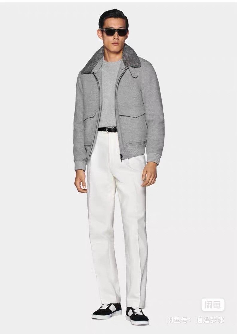 Suitsupply Light Gray Wool Pilot Jacket Size US M / EU 48-50 / 2 - 6 Thumbnail