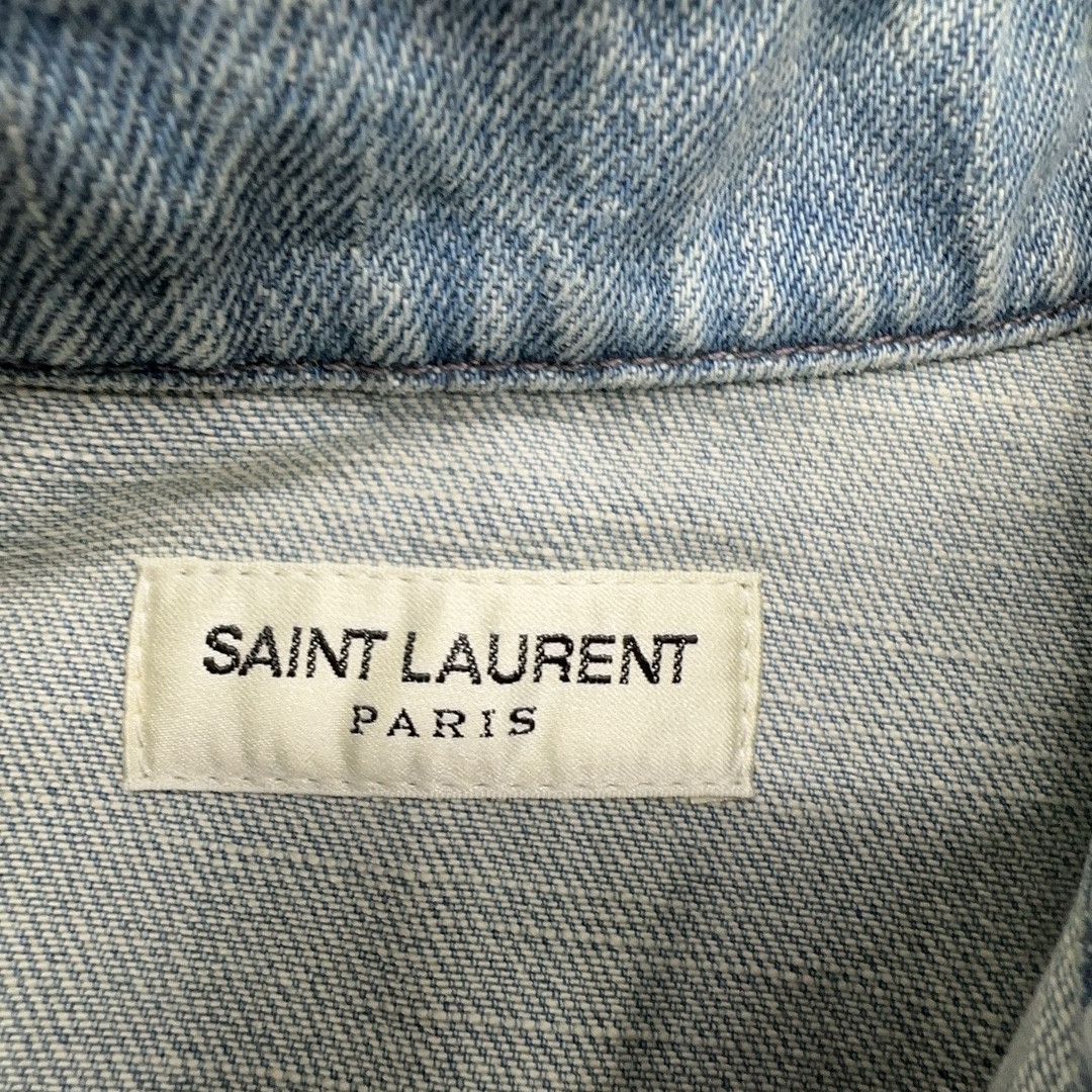 Saint Laurent Paris Saint Laurent Distressed Denim Short Sleeve Shirt Size S Size S / US 4 / IT 40 - 4 Thumbnail