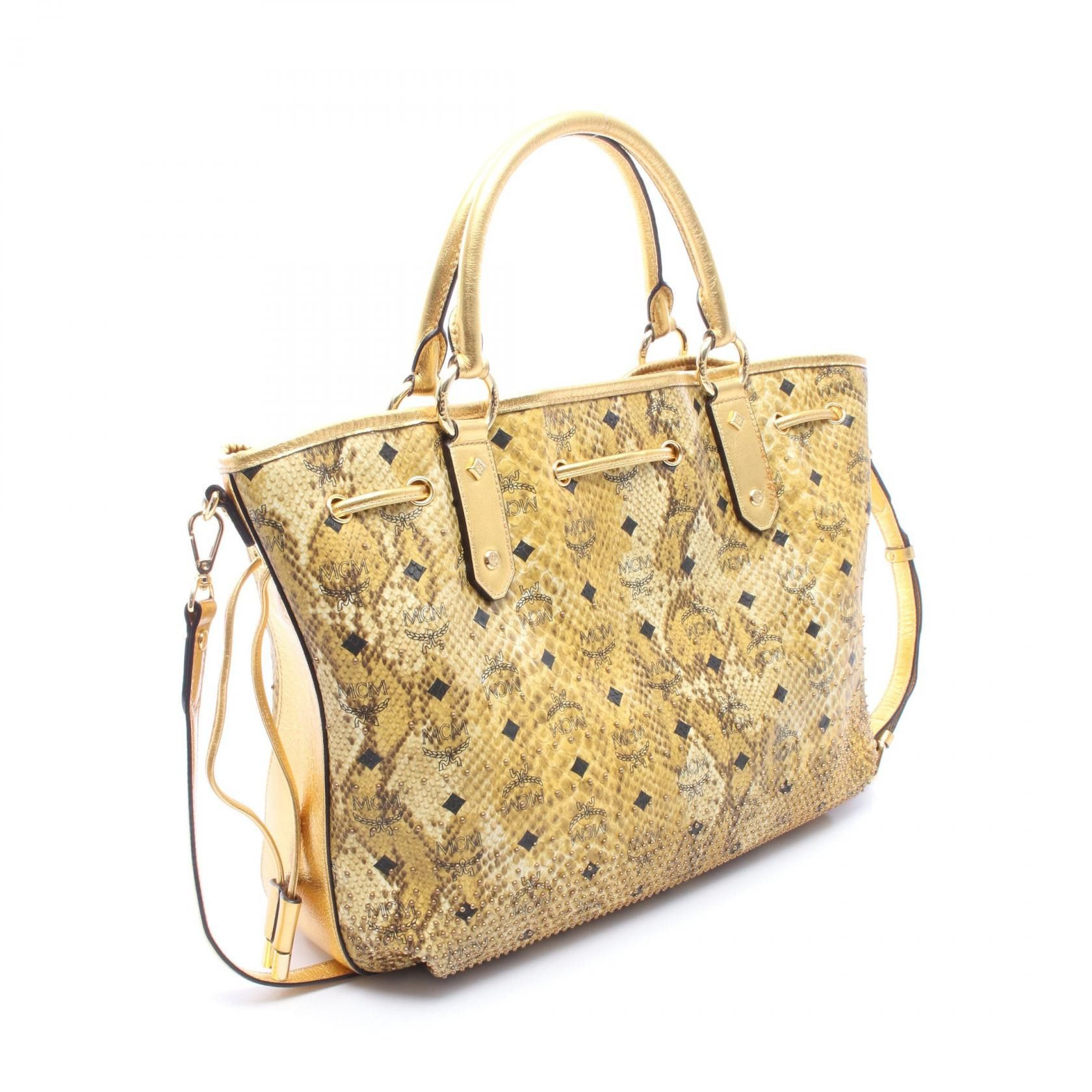 MCM MCM MCM Visetos Python Embossed PVC Coated Canvas 2way Tote Bag Plastic / Synthetic Tote Bag MWD35VG02YW001 DUTY FREE for USA Size ONE SIZE - 2 Thumbnail
