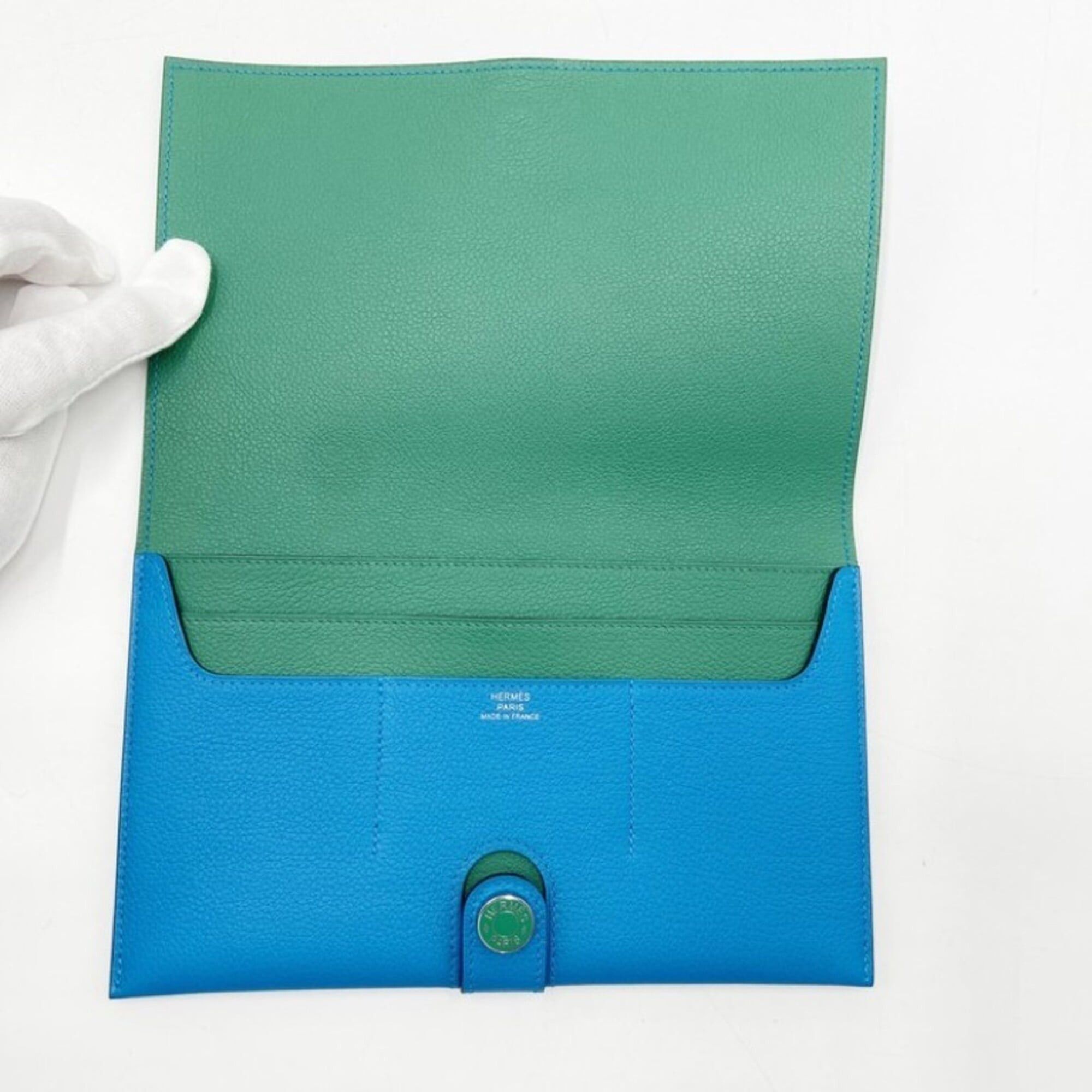 Hermes Hermes Long Wallet R.M.S Tutan Man Blue Green Evercolor Men's Women's Size ONE SIZE - 6 Thumbnail