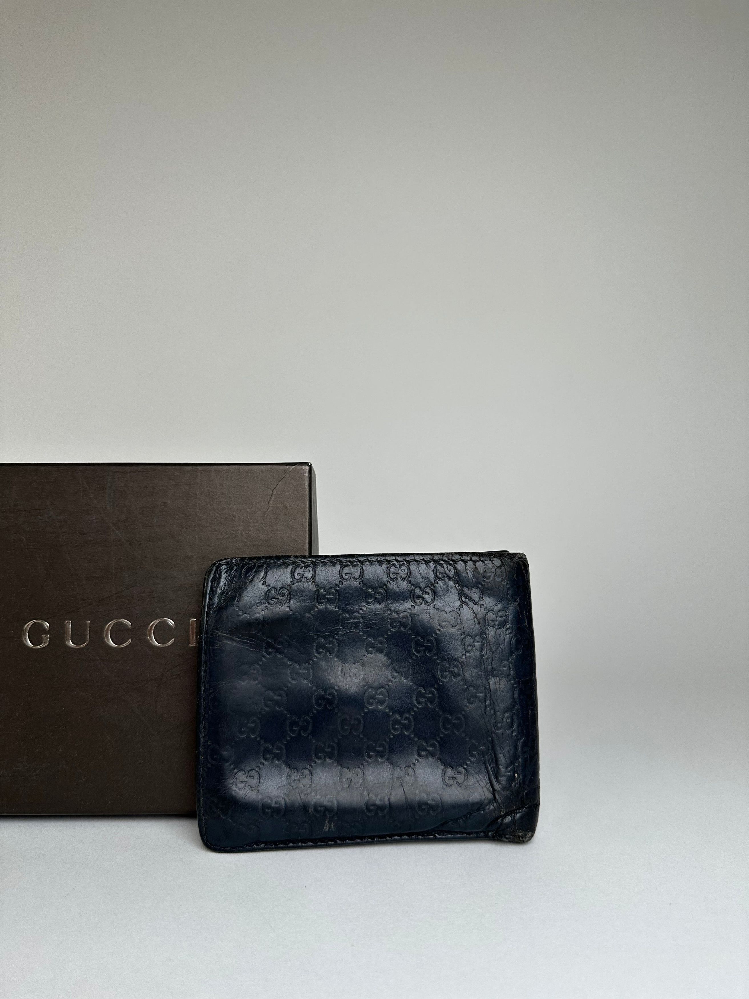 Gucci Vintage Microssima Bifold Wallet Navy Blue Size ONE SIZE - 12 Thumbnail