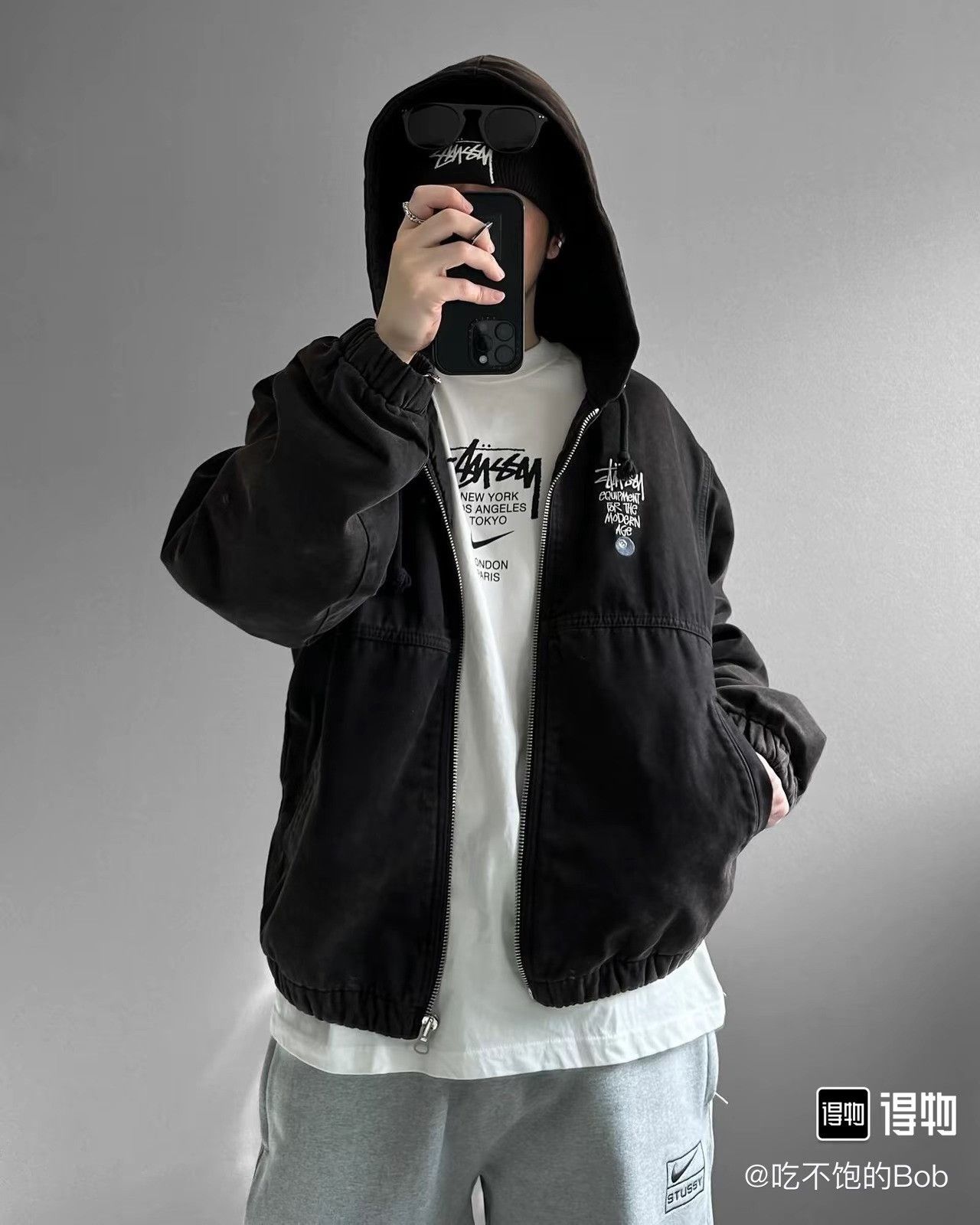Stussy Stussy Black Distressed Hooded Jacket Size US XL / EU 56 / 4 - 7 Thumbnail