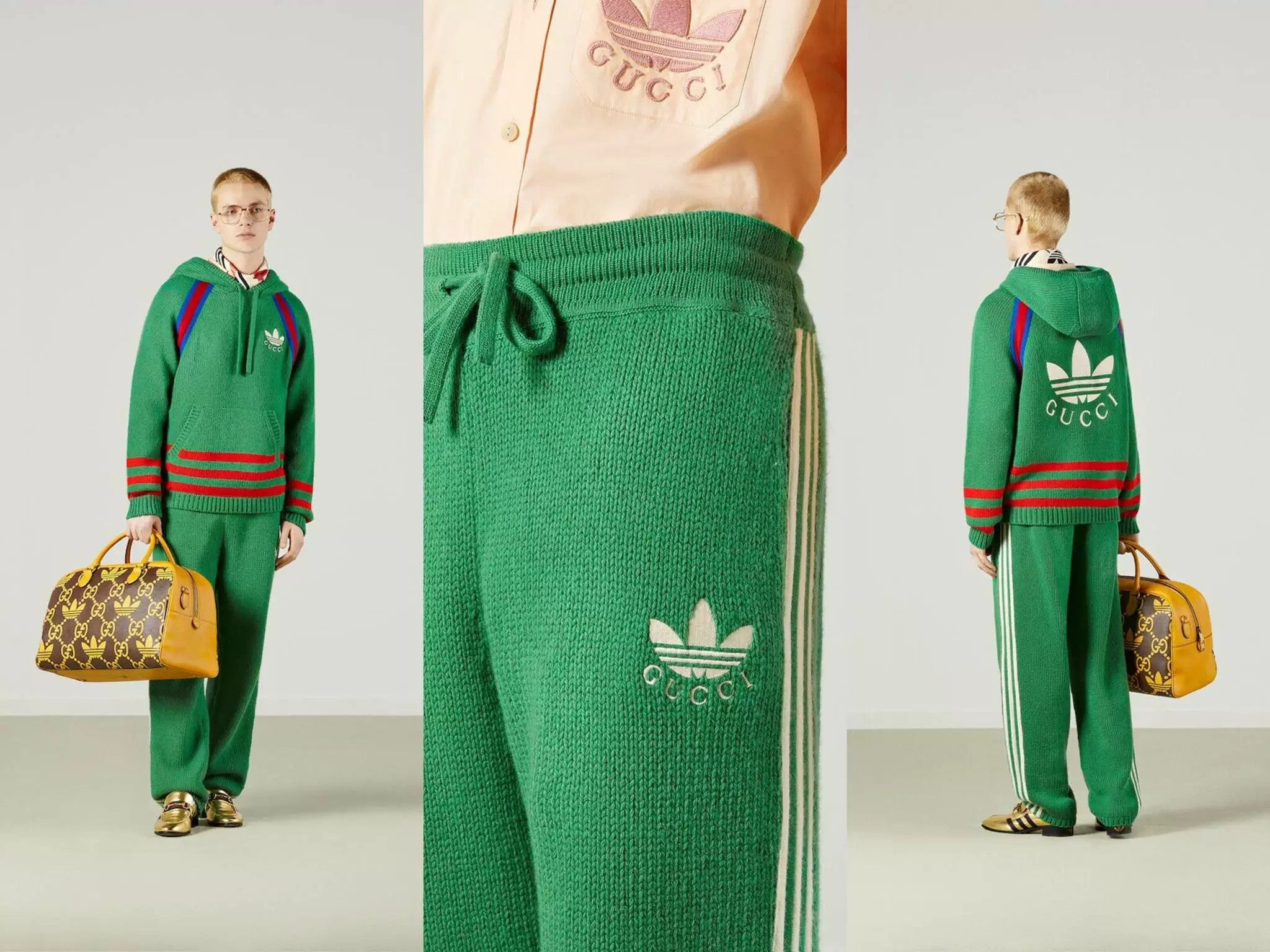 Adidas Adidas x Gucci Green Wool Knit Striped Pants Size US 41 - 4 Thumbnail