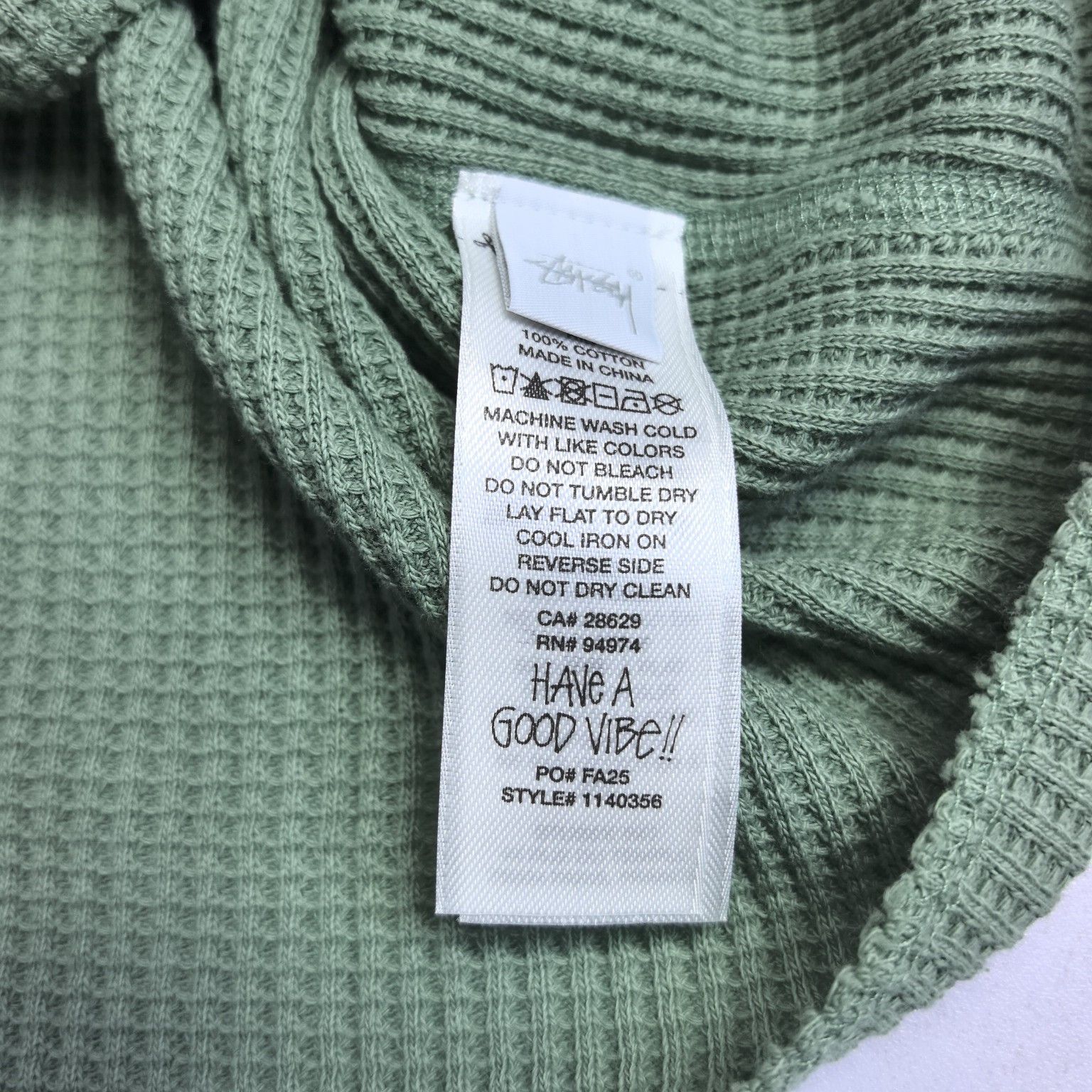 Stussy Stussy Green Waffle Long Sleeve T-Shirt Size XS Size US XS / EU 42 / 0 - 5 Thumbnail