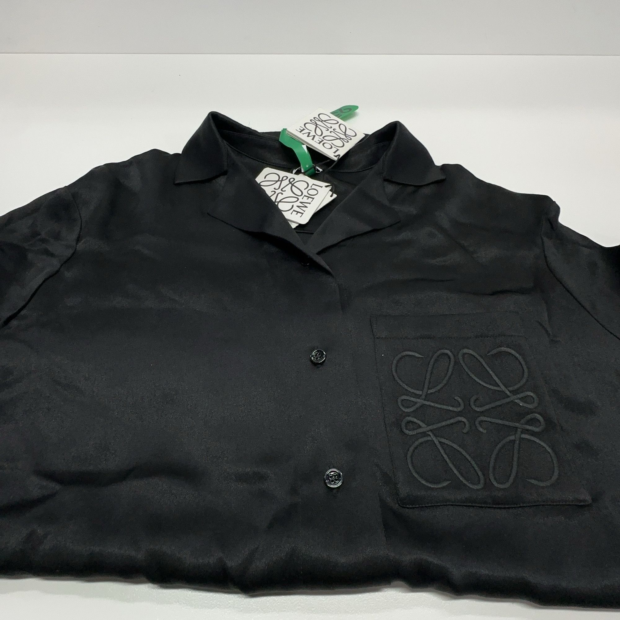 Loewe LOEWE Anagram Silk Satin Blouse Black Size 36 Size XS / US 0-2 / IT 36-38 - 6 Thumbnail