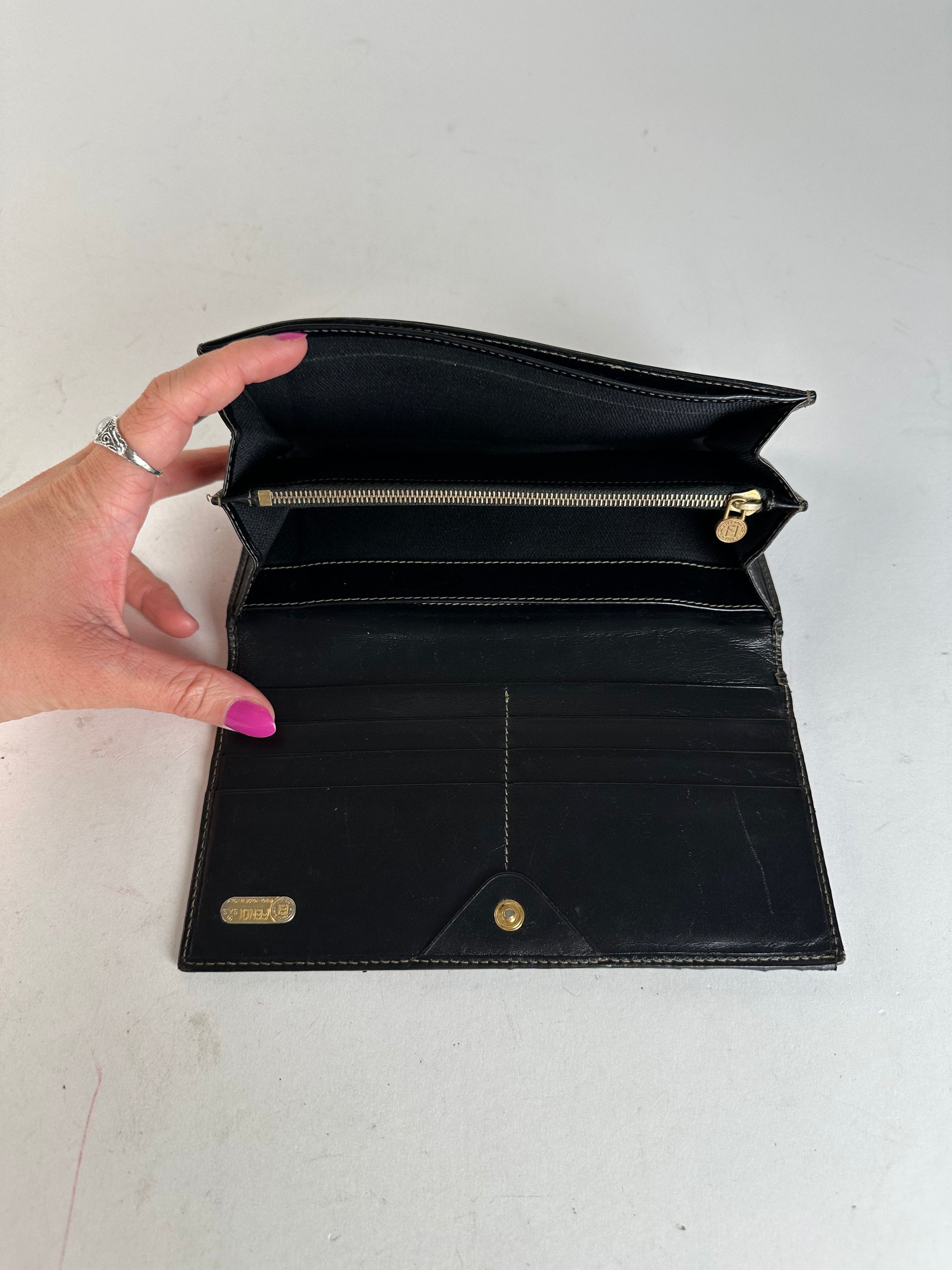 Fendi Vintage Pequin Stripe Long Wallet Canvas Brown Size ONE SIZE - 3 Thumbnail