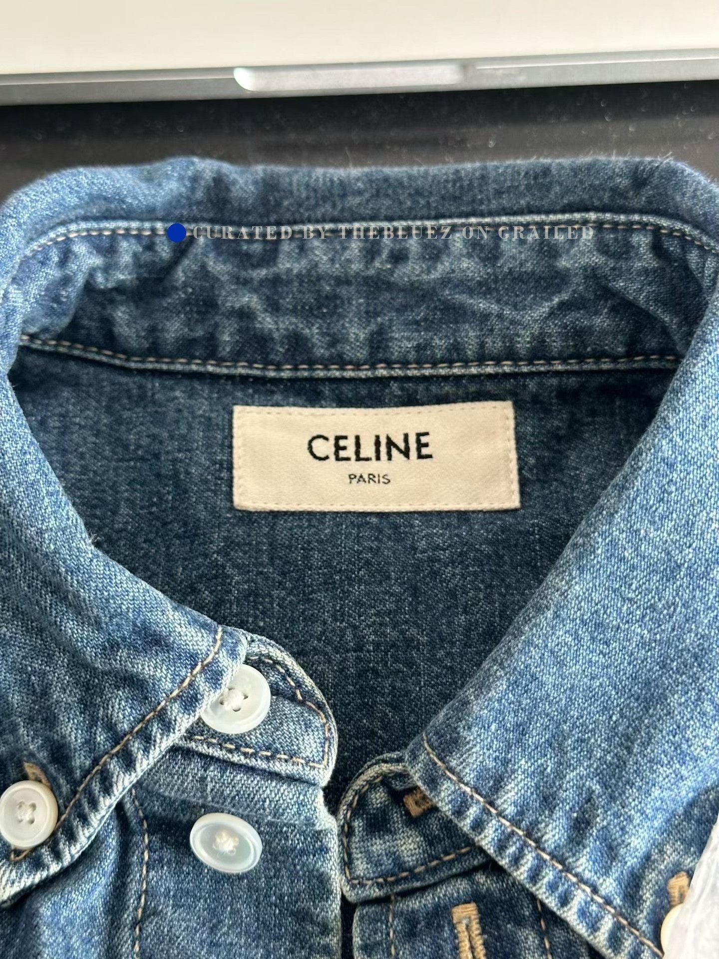 Celine Celine Triomphe Logo Short Denim Shirt Size S / US 4 / IT 40 - 2 Thumbnail