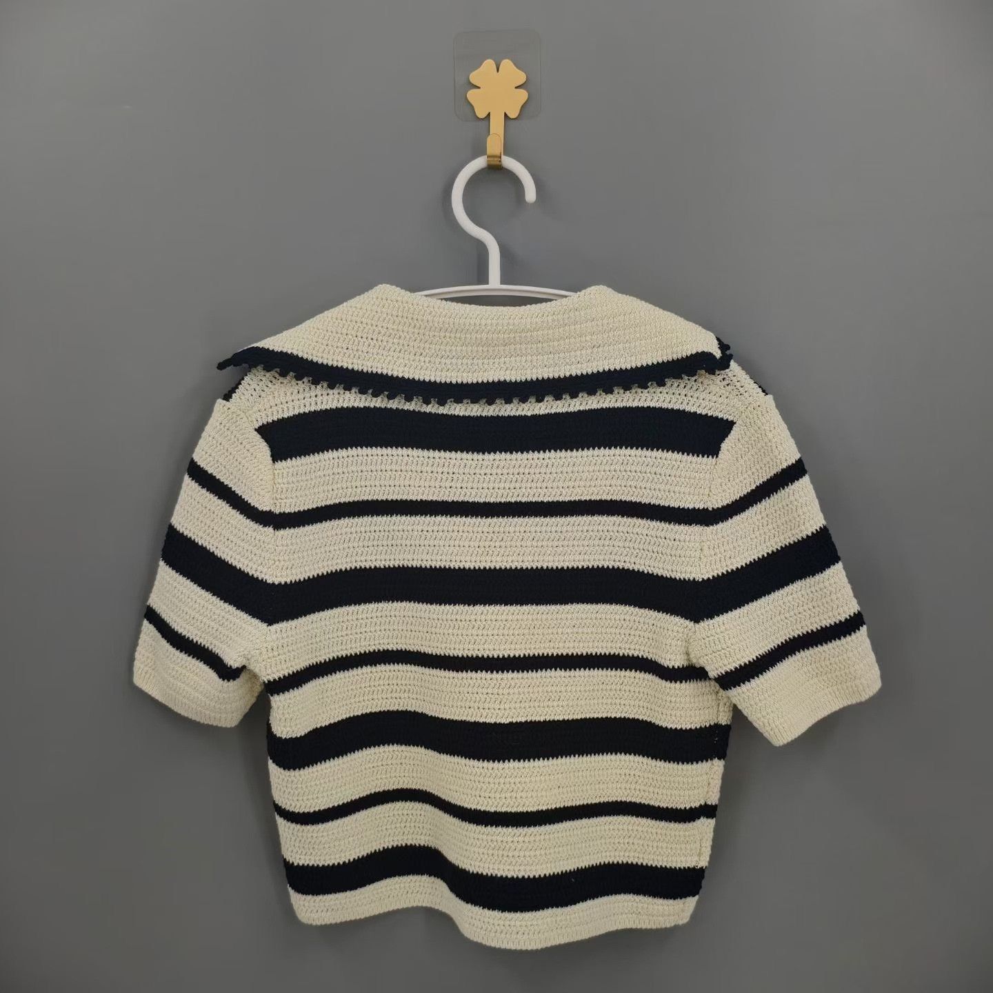 Miu Miu MIU MIU Beige Stripe Short-Sleeve Knit Top Size XS / US 0-2 / IT 36-38 - 2 Thumbnail