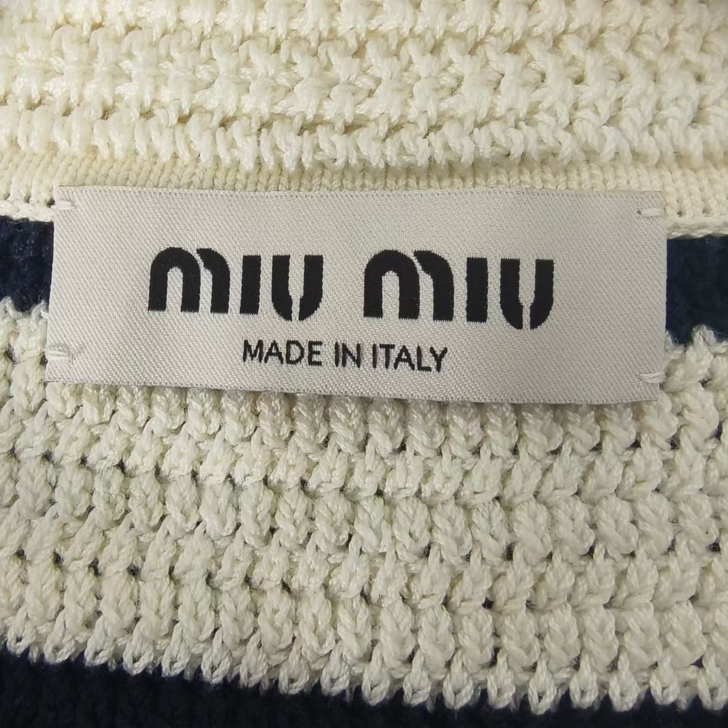 Miu Miu MIU MIU Beige Stripe Short-Sleeve Knit Top Size XS / US 0-2 / IT 36-38 - 3 Thumbnail