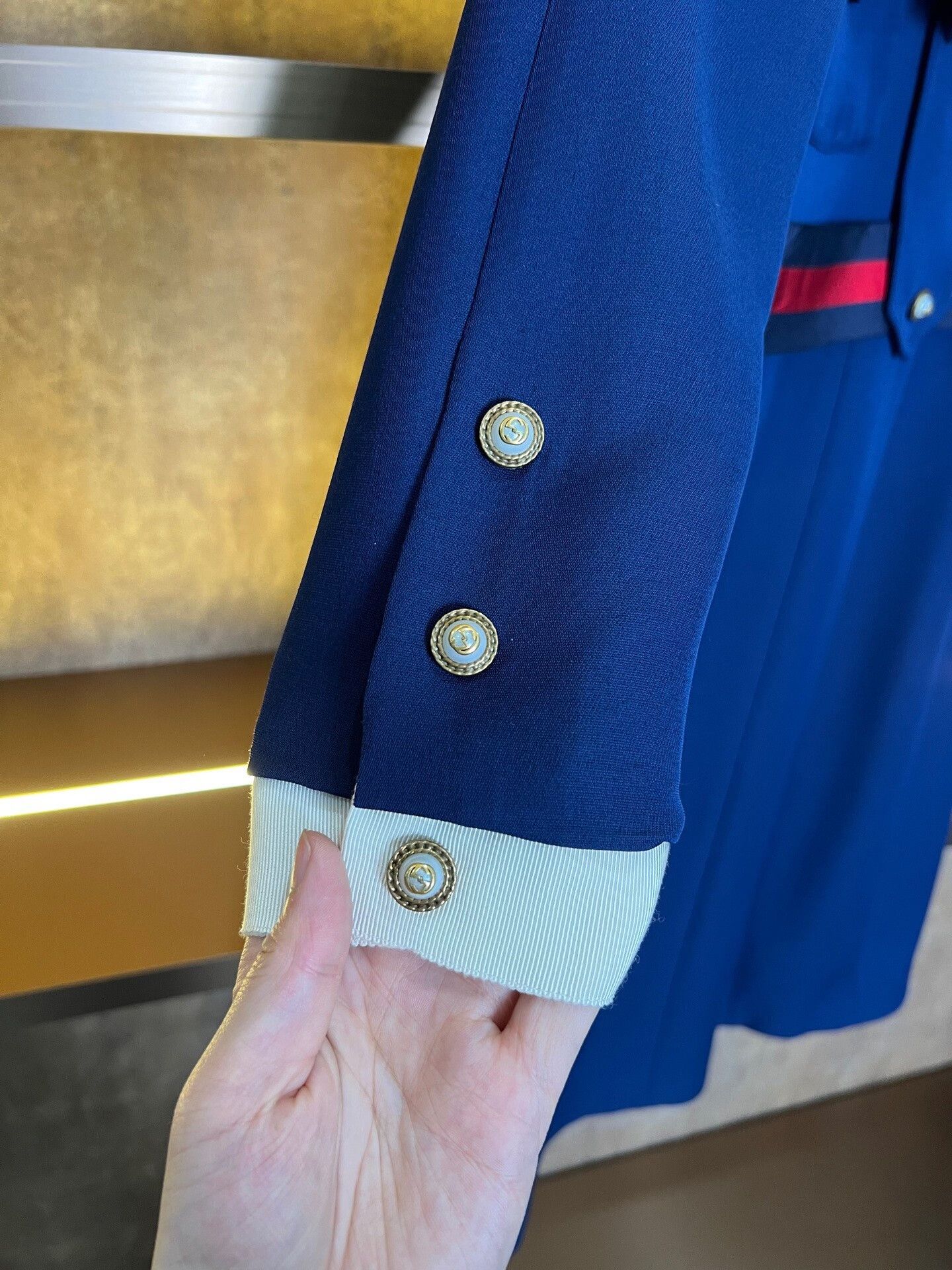 Gucci Gucci Blue Bow Tie Gold Buckle Dress Size XS / US 0-2 / IT 36-38 - 3 Thumbnail