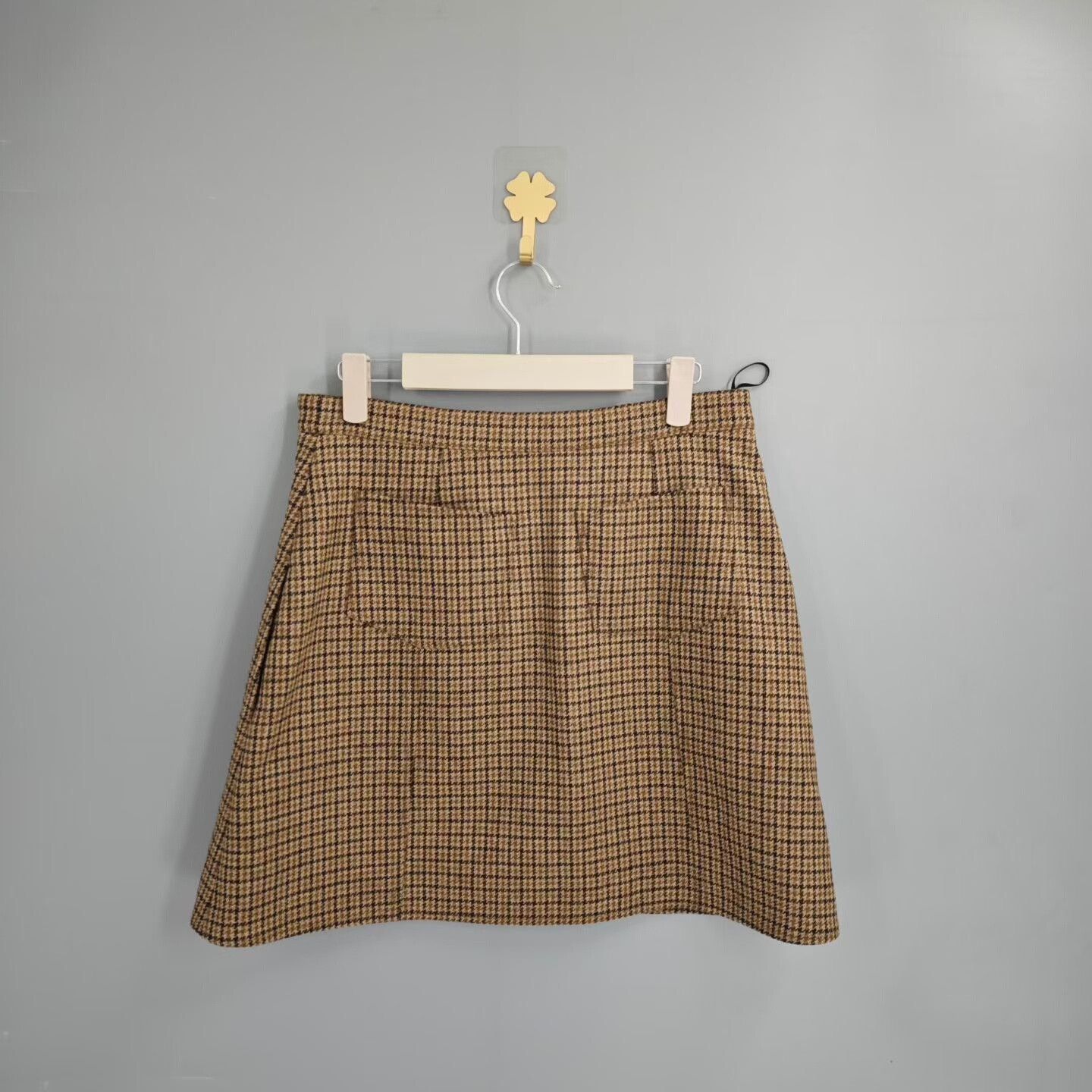 Celine Celine Brown Houndstooth Gold Buckle Skirt Size 38" / US 16 / IT 52 - 2 Thumbnail