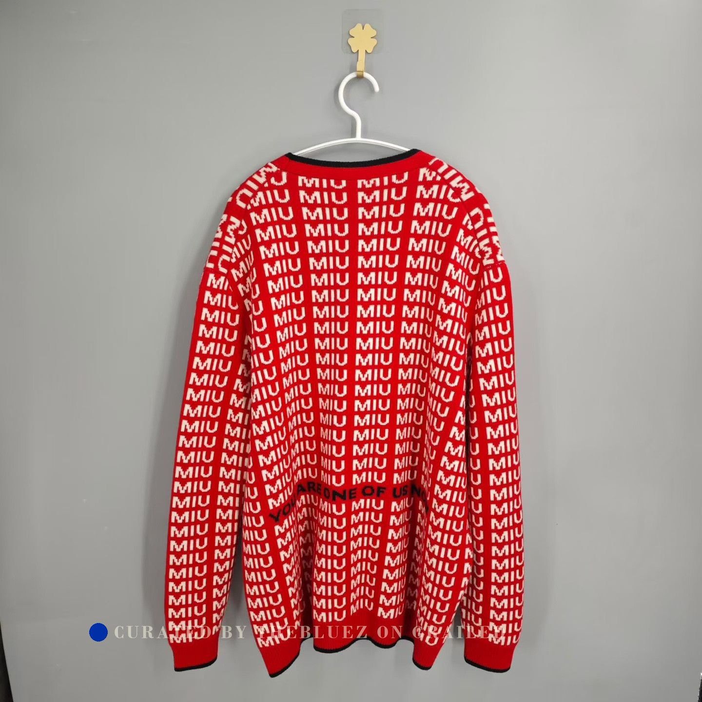 Miu Miu Miu Miu Red White All-Over Print Wool Cardigan Size M / US 6-8 / IT 42-44 - 2 Thumbnail