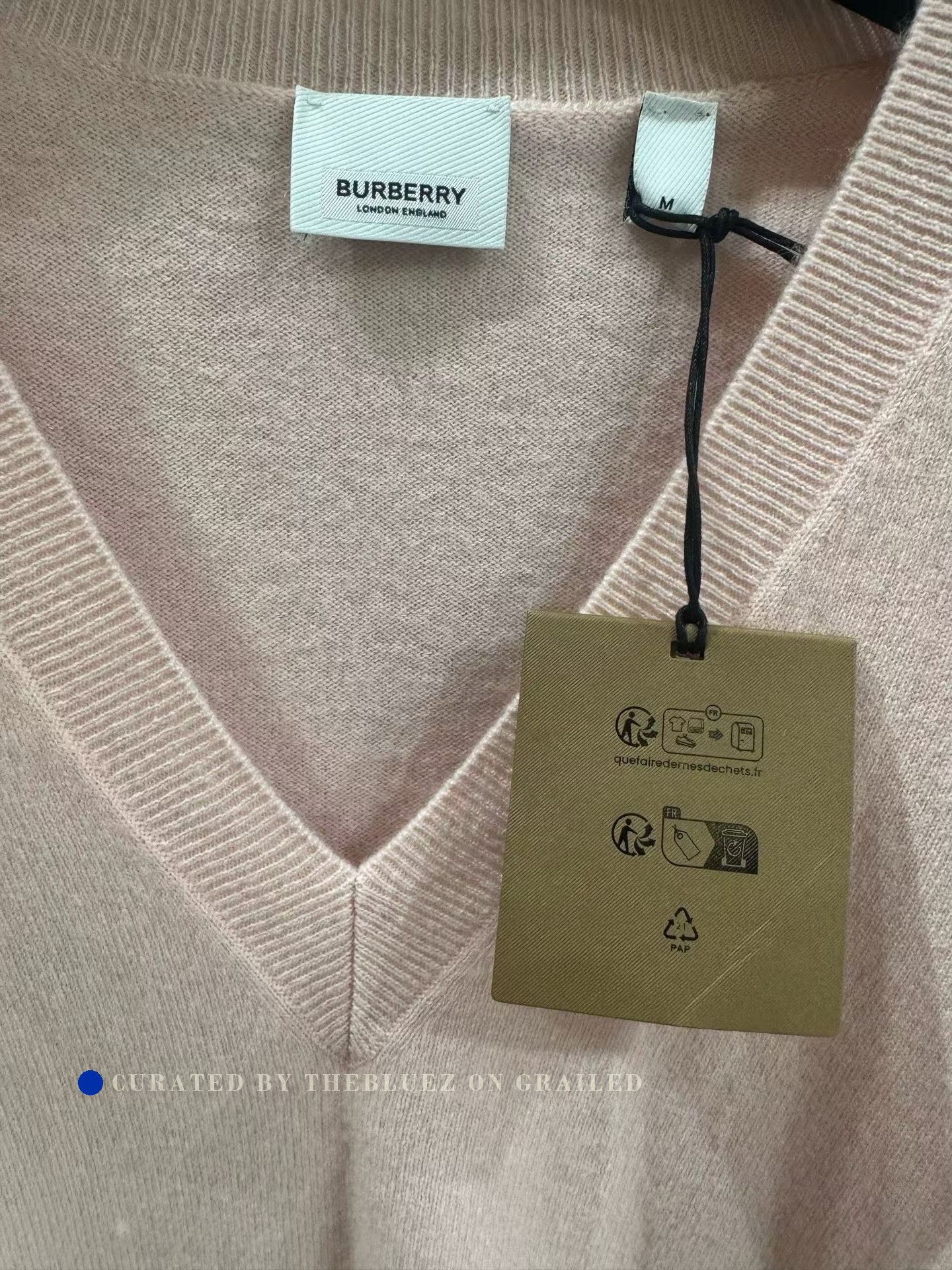 Burberry Burberry Pink V-Neck Cashmere Knit Sweater Size M / US 6-8 / IT 42-44 - 3 Thumbnail
