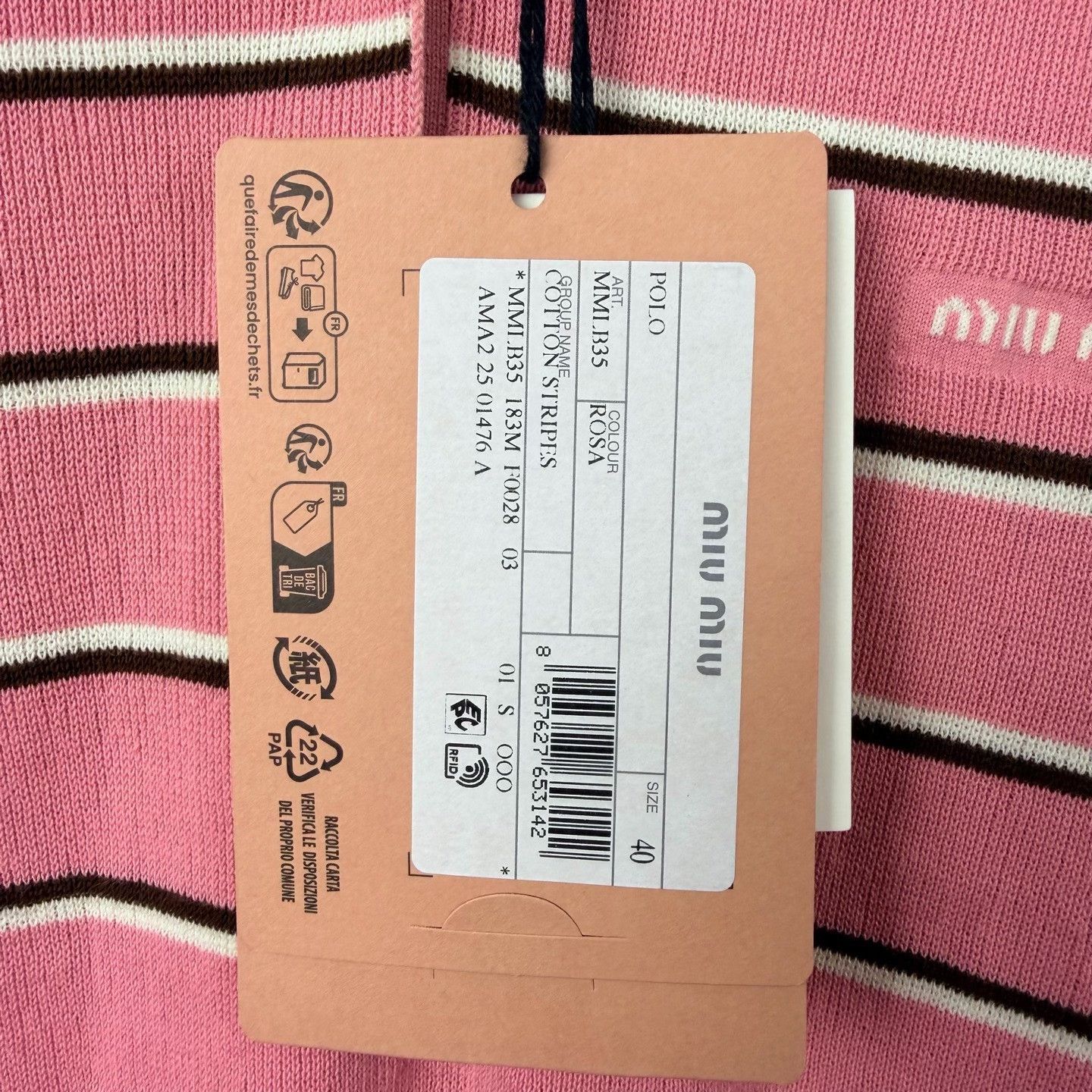 Miu Miu Miu Miu Pink Striped Logo Knit Polo Short Size S / US 4 / IT 40 - 4 Thumbnail