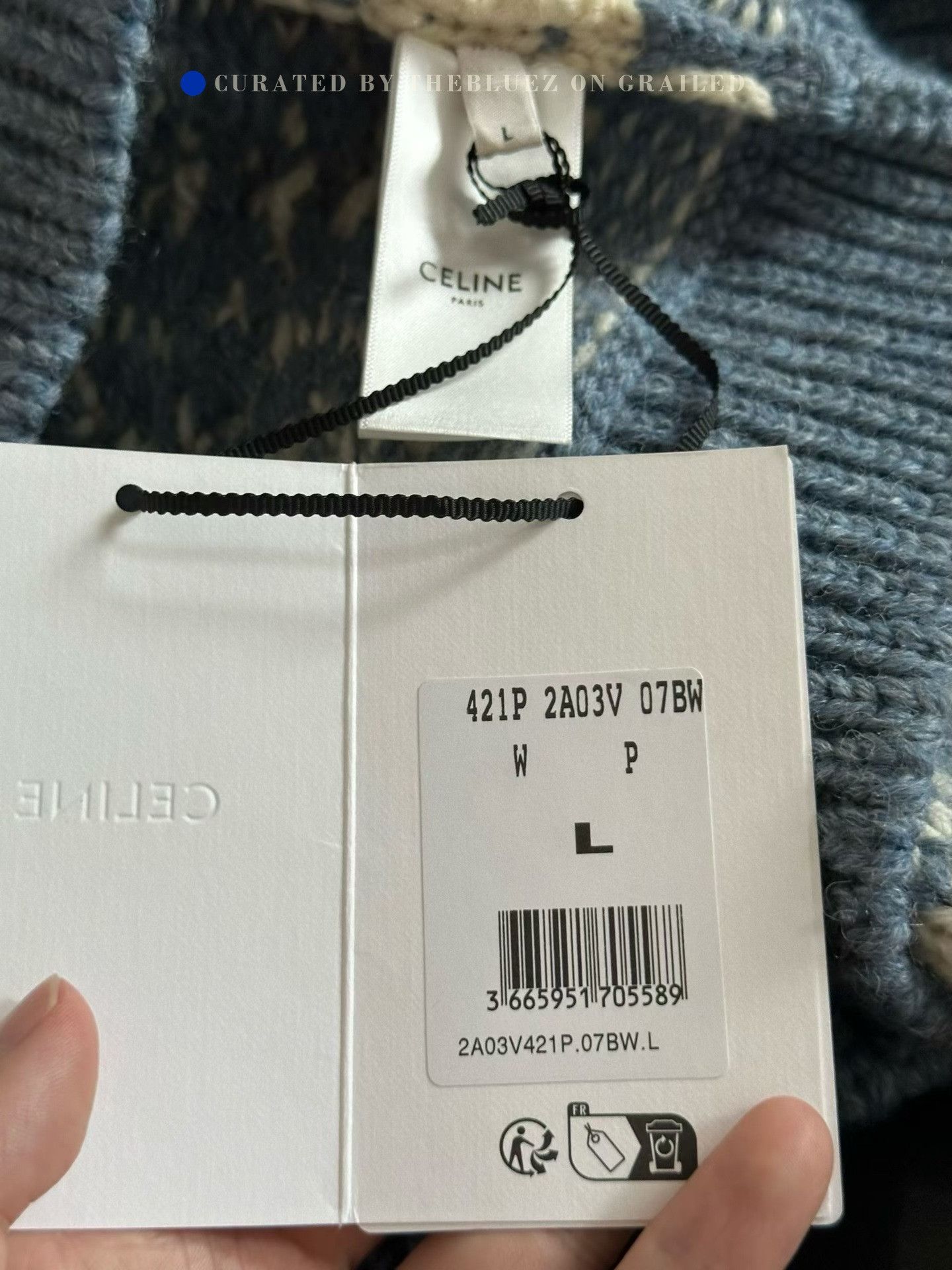 Celine Celine Blue Triomphe Logo Sweater Size L / US 10 / IT 46 - 5 Thumbnail