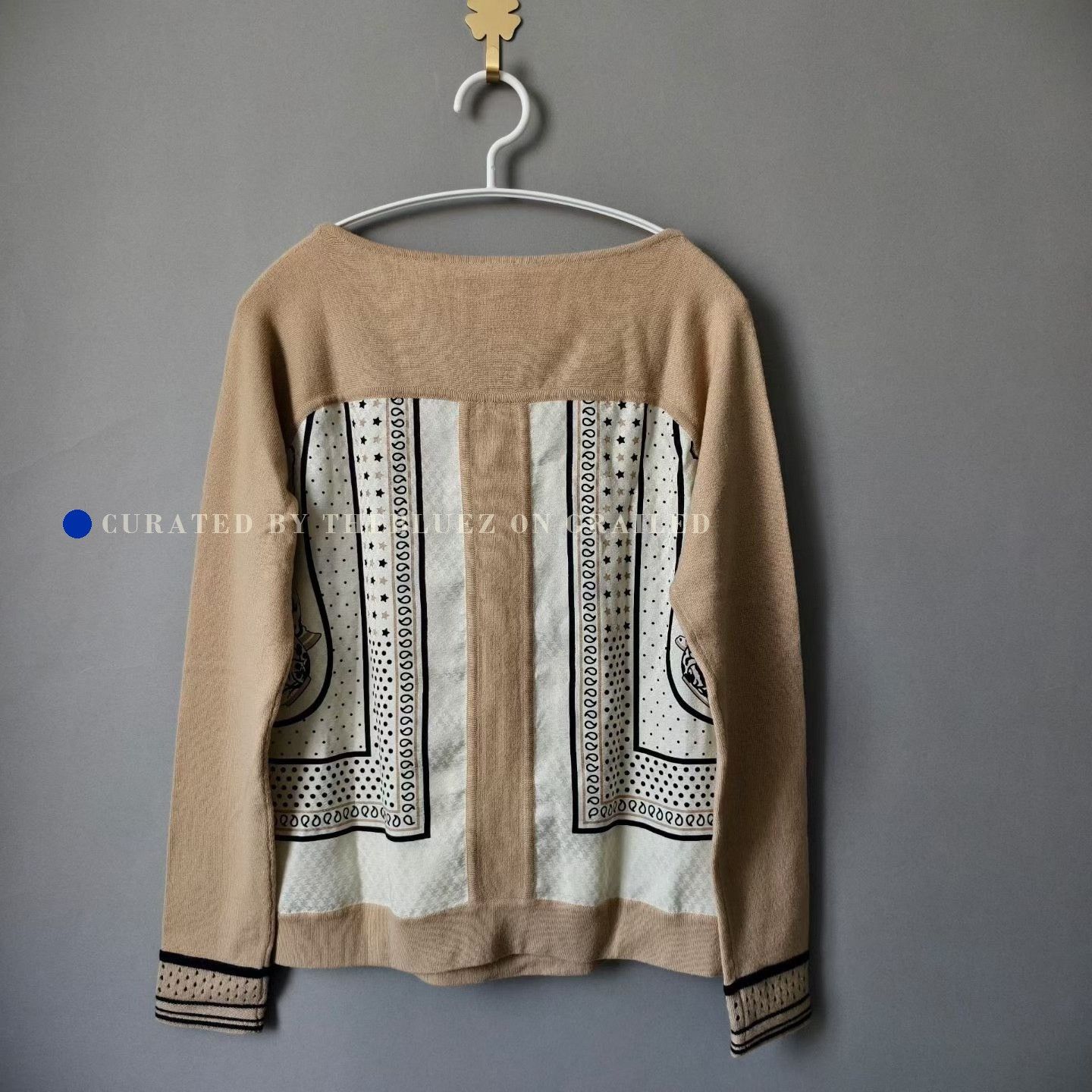 Hermes Hermes Khaki Silk Pattern Cashmere Top Size XXS / US 00 / IT 34 - 2 Thumbnail