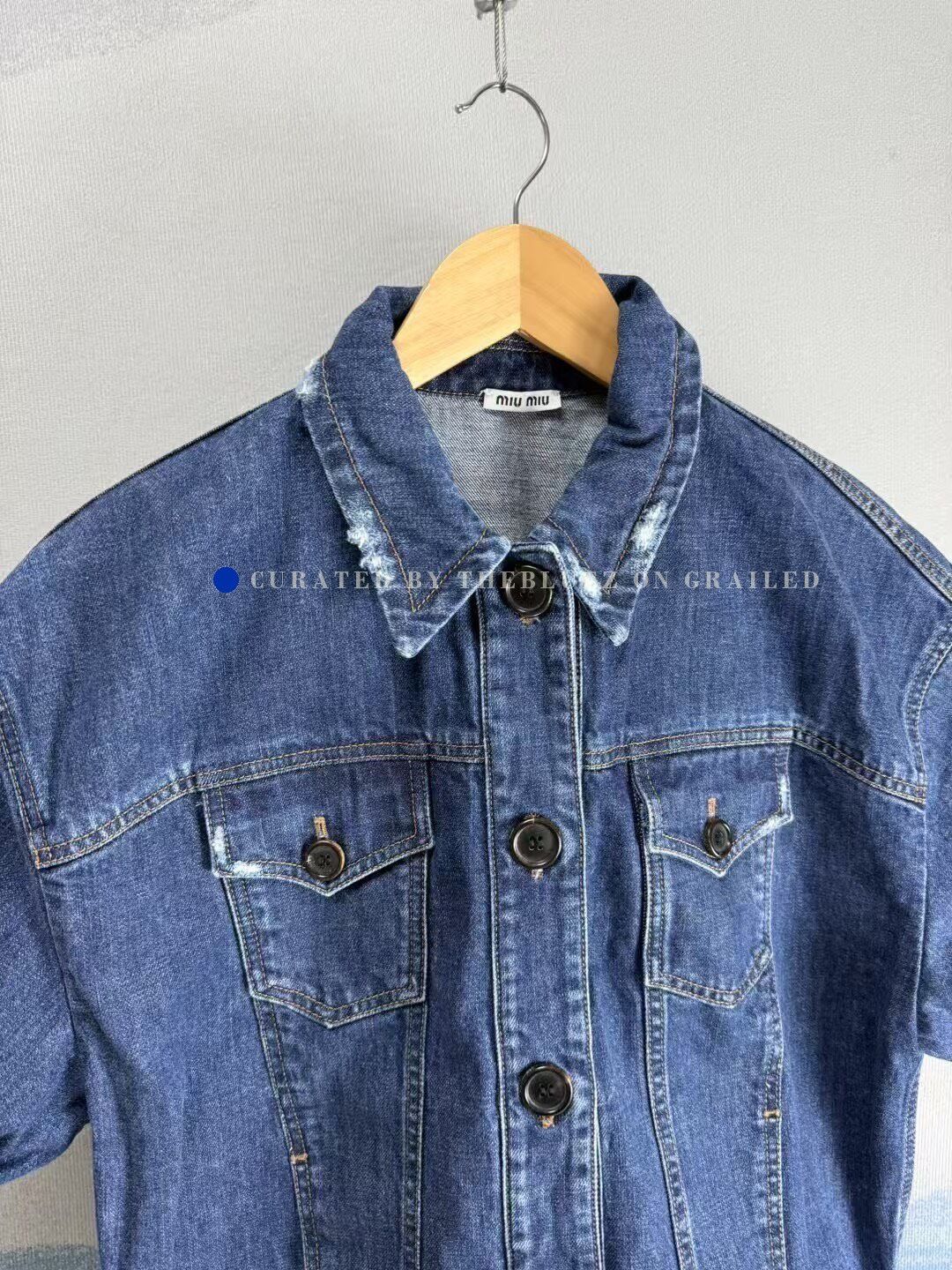 Miu Miu Miu Miu Blue Distressed Denim Short-Sleeve Shirt Size S / US 4 / IT 40 - 3 Thumbnail