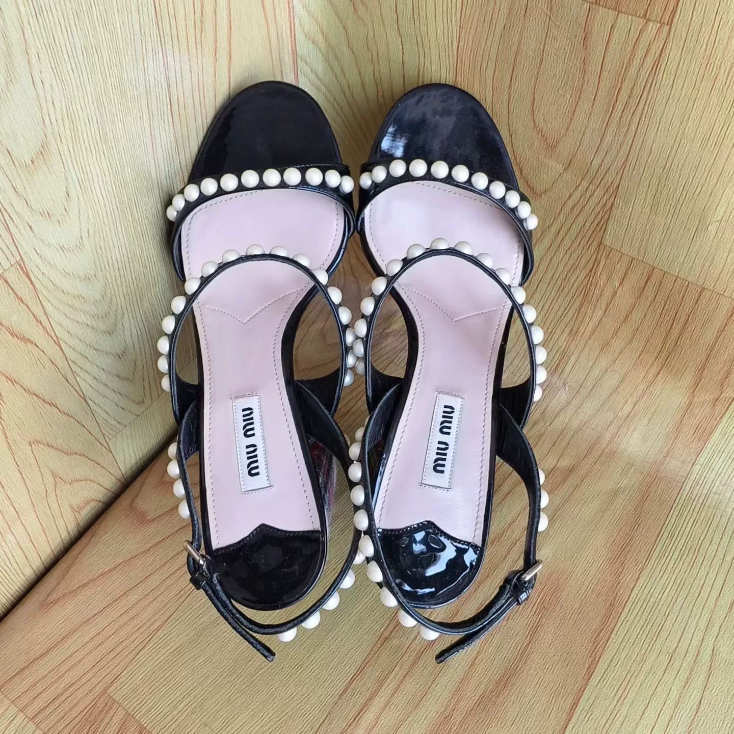 Miu Miu Miu Miu Pearl Block Heel Sandals Size US 6.5 / IT 36.5 - 5 Thumbnail