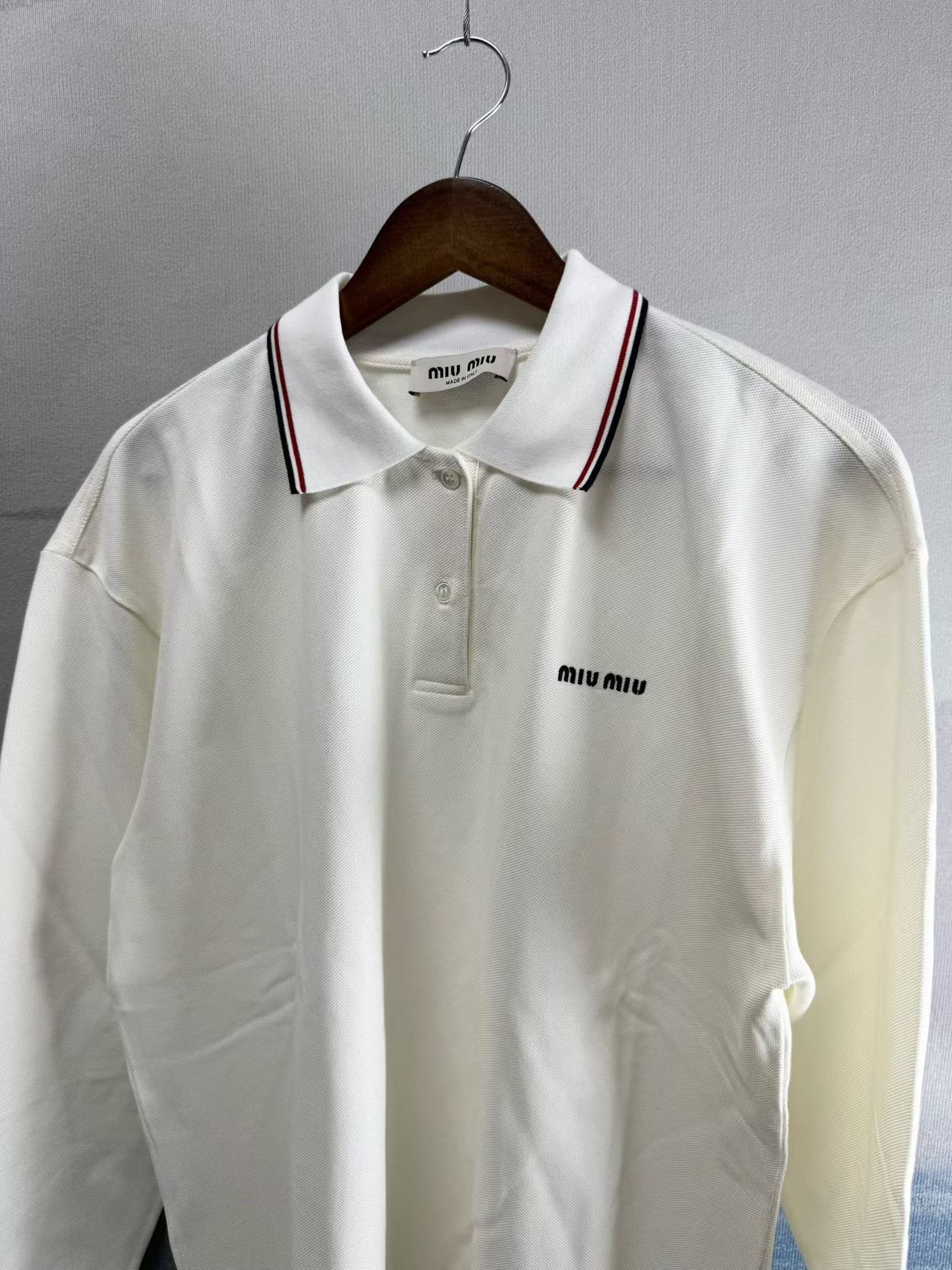 Miu Miu Miu Miu White Striped Collar Embroidered Polo Size M / US 6-8 / IT 42-44 - 3 Thumbnail