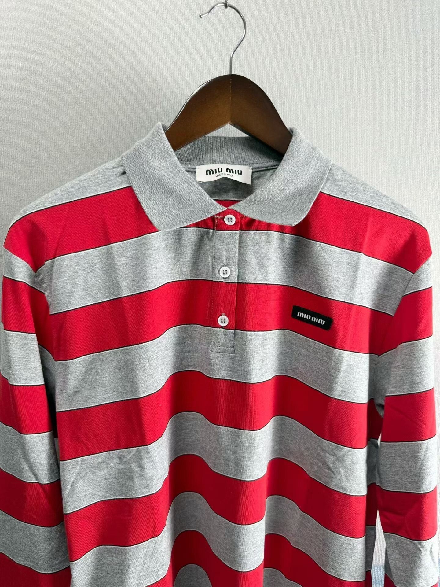 Miu Miu Miu Miu Red Gray Stripe Logo Polo Size S / US 4 / IT 40 - 2 Thumbnail