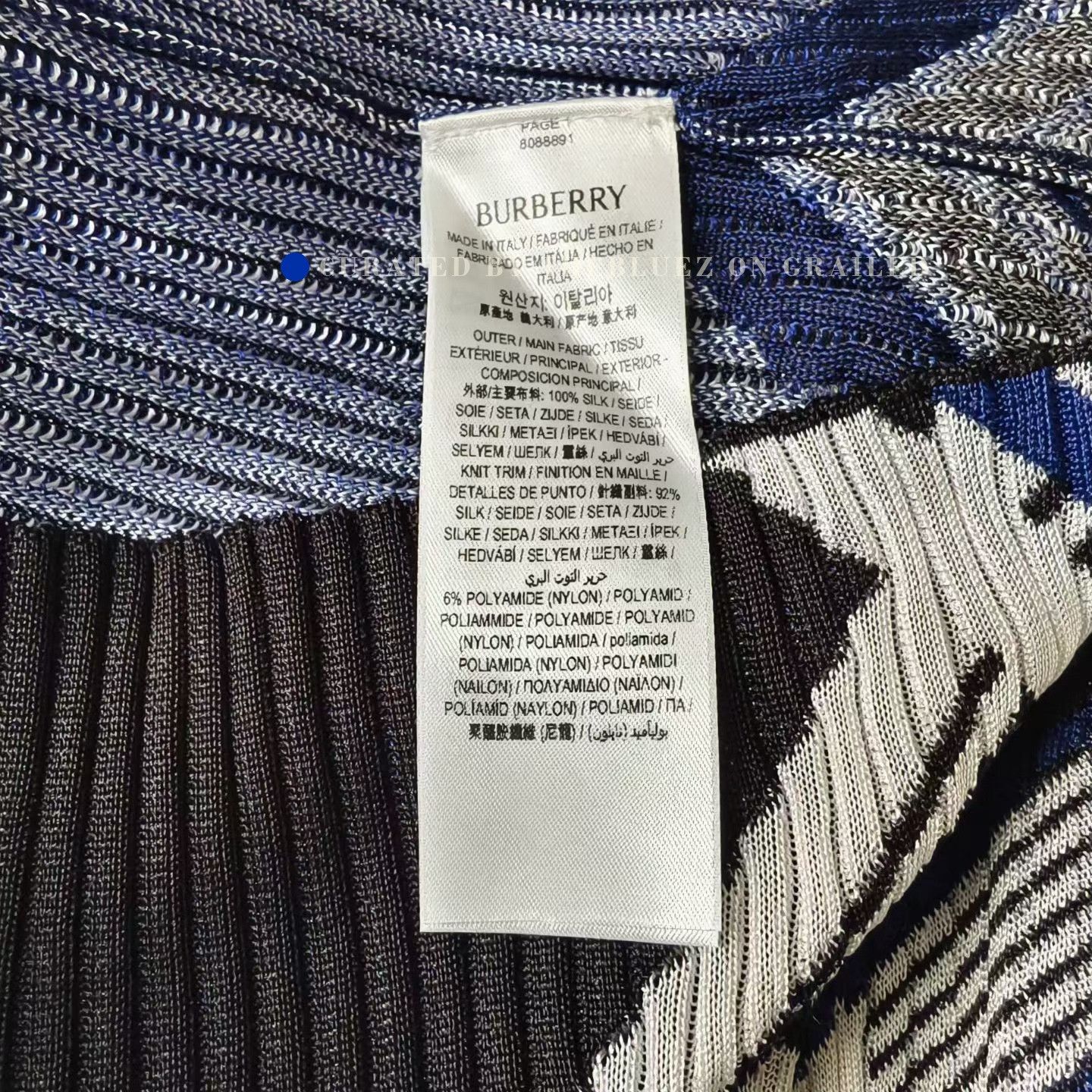 Burberry Burberry SS24 Black Blue Stripe Silk Cardigan Size L / US 10 / IT 46 - 4 Thumbnail