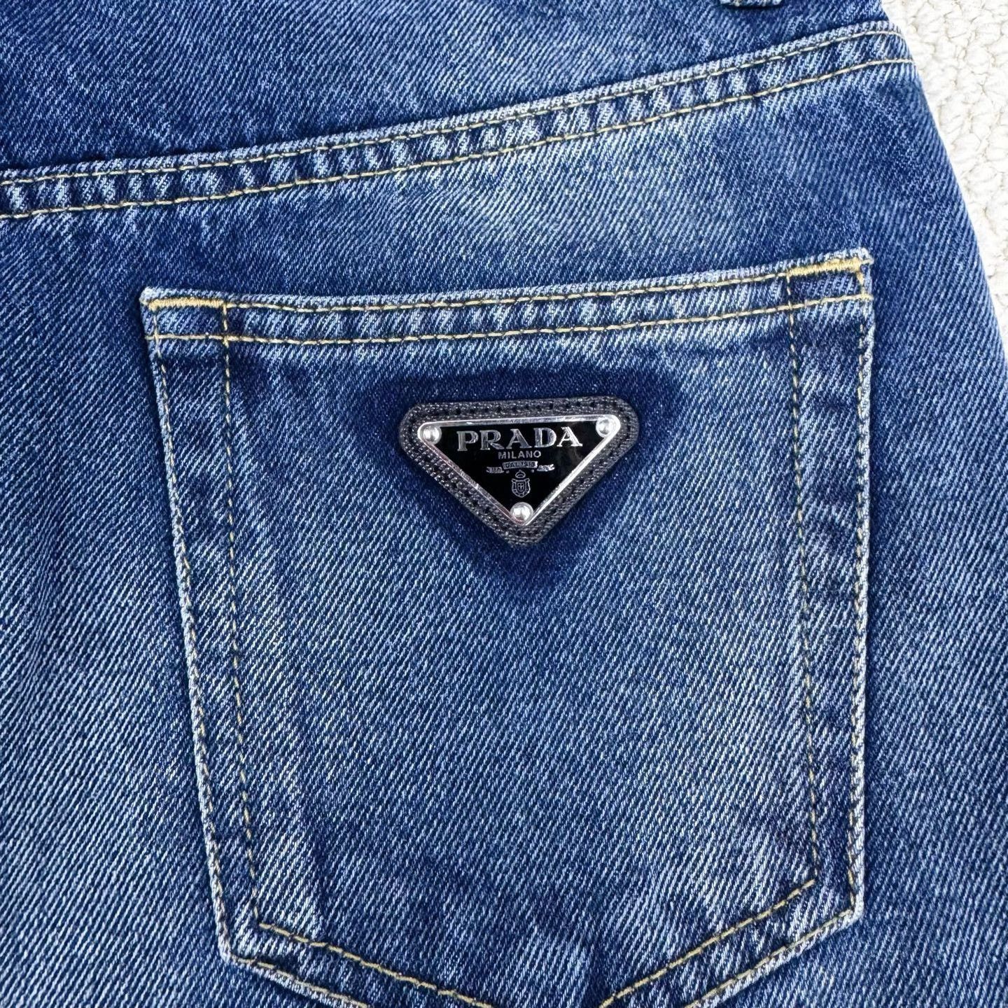Prada Prada Distressed Triangle Logo Denim Skirt Size 42" / US 20 - 4 Thumbnail