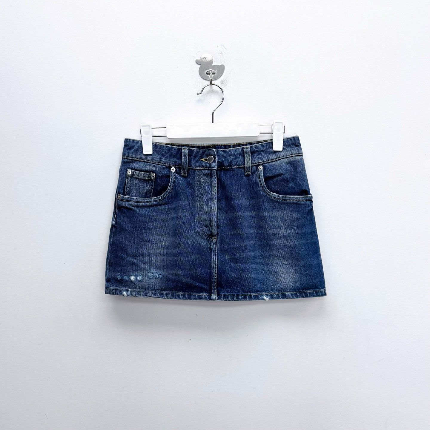 Prada Prada Distressed Triangle Logo Denim Skirt Size 42" / US 20 - 2 Thumbnail