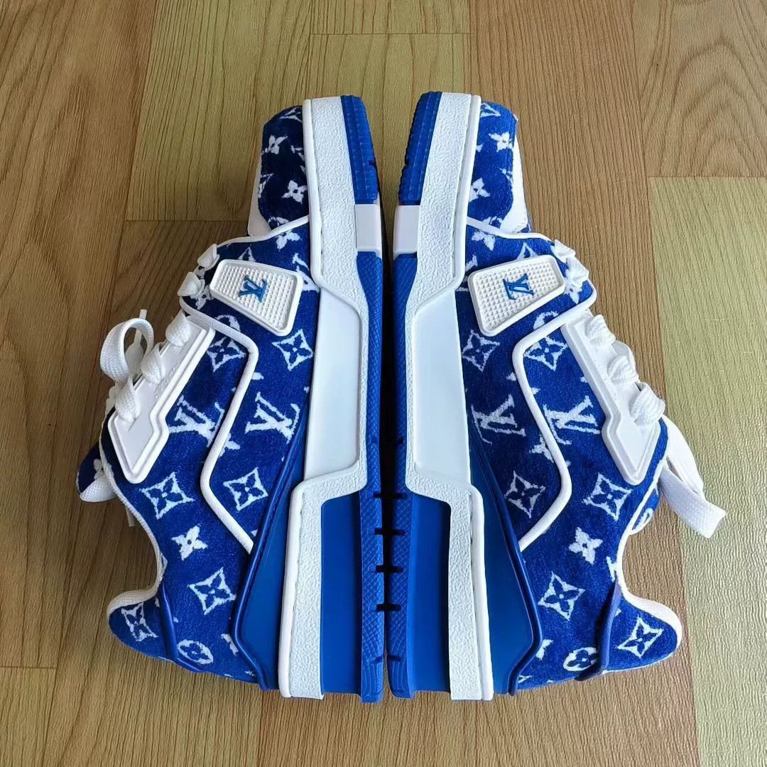 Louis Vuitton Louis Vuitton Blue White Velvet Monogram Trainer Size US 4.5 / IT 34.5 - 2 Thumbnail