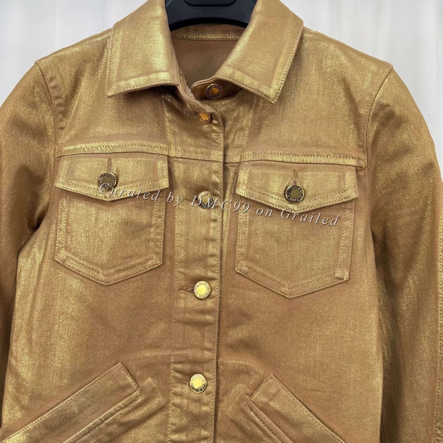 Louis Vuitton Louis Vuitton Gold Glitter Denim Jacket Size XXS / US 00 / IT 34 - 3 Thumbnail