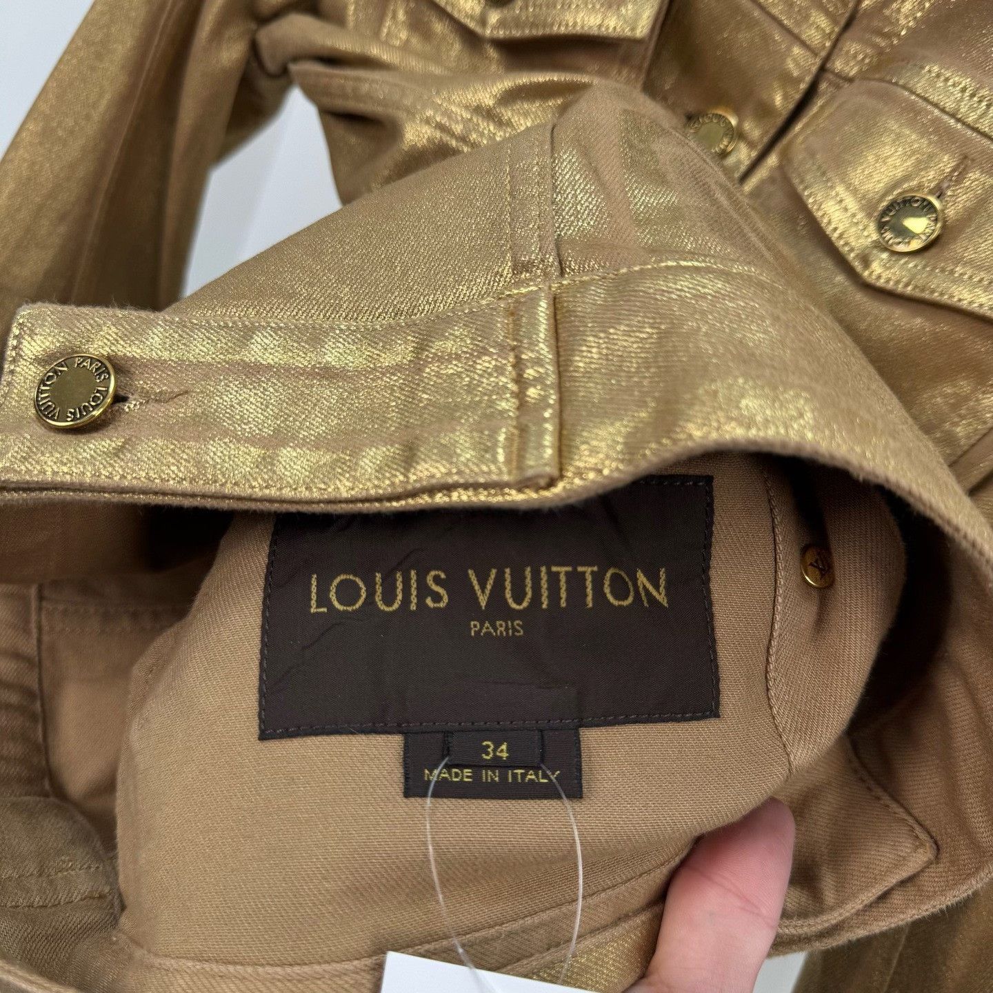 Louis Vuitton Louis Vuitton Gold Glitter Denim Jacket Size XXS / US 00 / IT 34 - 5 Thumbnail