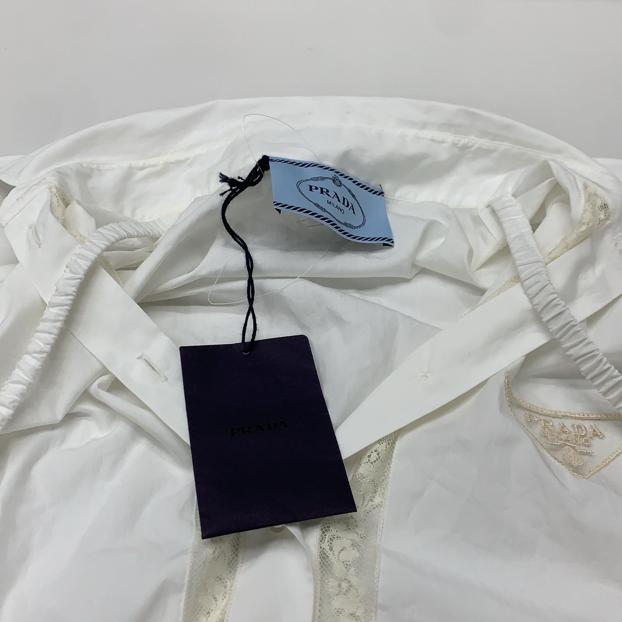 Prada Prada White Poplin Lace Trim Shirt Dress Size 38 Size XS / US 0-2 / IT 36-38 - 8 Thumbnail